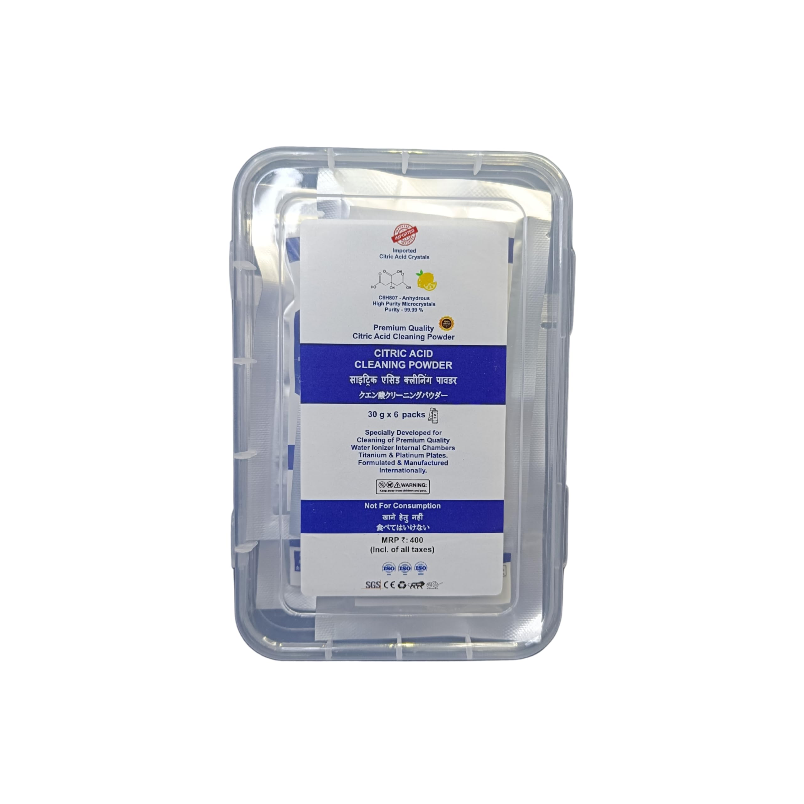 Citric Acid Cleaning Powder (12 pouch) - Specially Developed for Cleaning of Water Ionizer Internal Chamber Titanium & Platinum Plates । Best for E-Clean, Deep Clean, Calcium/Salt Rust Clean 6
