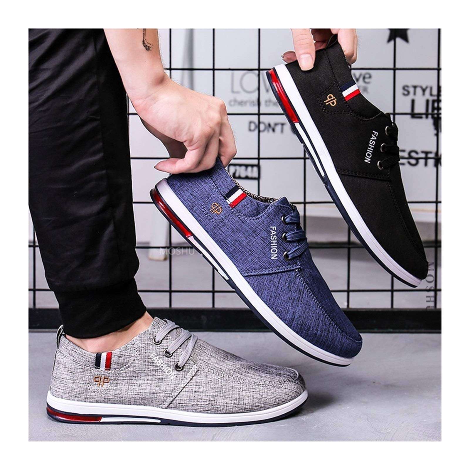 Men Sneakers Summer Canvas Shoes Men Casual Shoes Driving Flats Black Mocassin Homme Male Shoes Adult (Color : Slip On Blue, Size : 7) 2