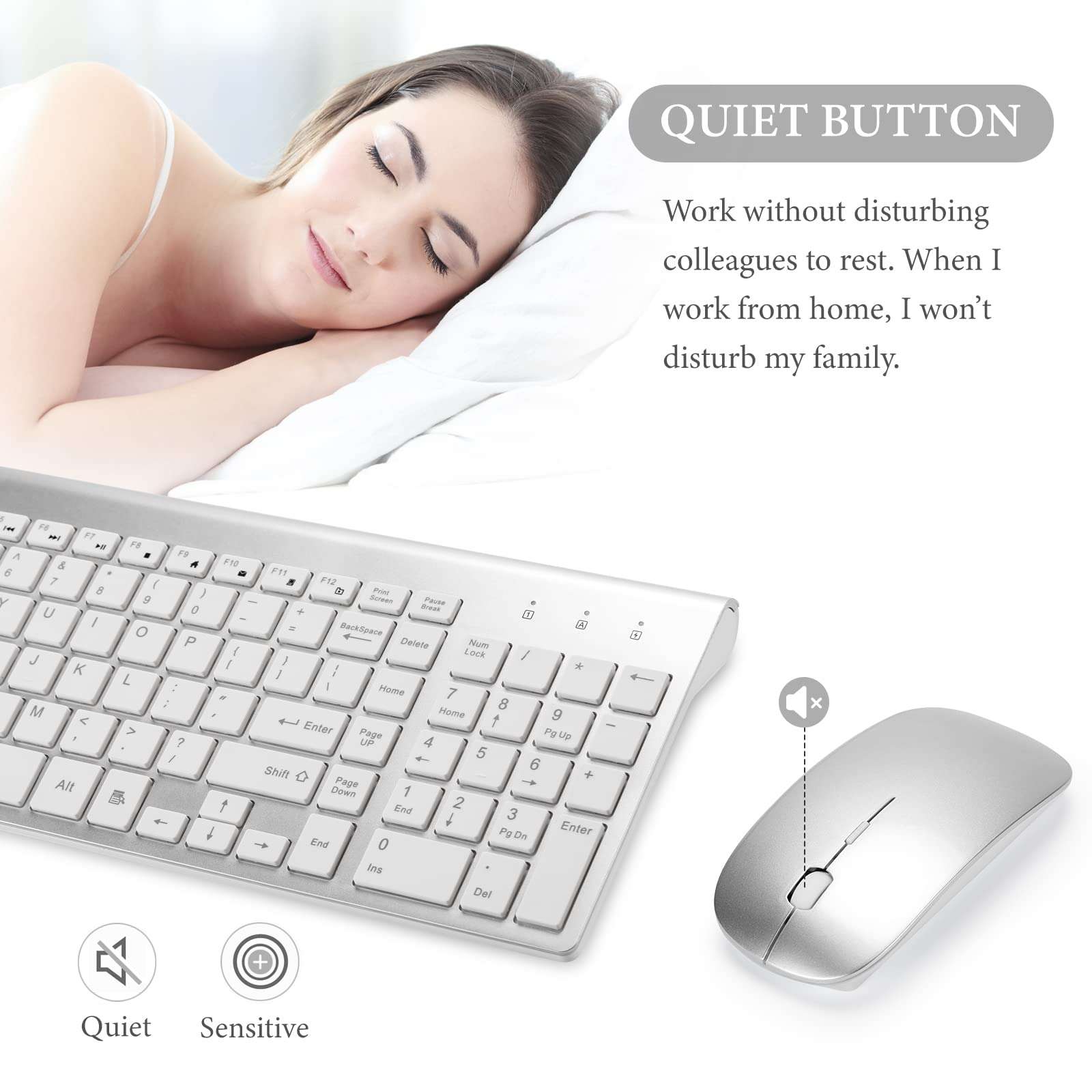 Wireless Keyboard and Mouse Set USB 2.4G, Wireless Keyboard Compact, Thin, Wireless Mouse Silent, for Windows, PC laptops, Desktop Computers, Silver Gray Wireless Keyboard and Mouse 5