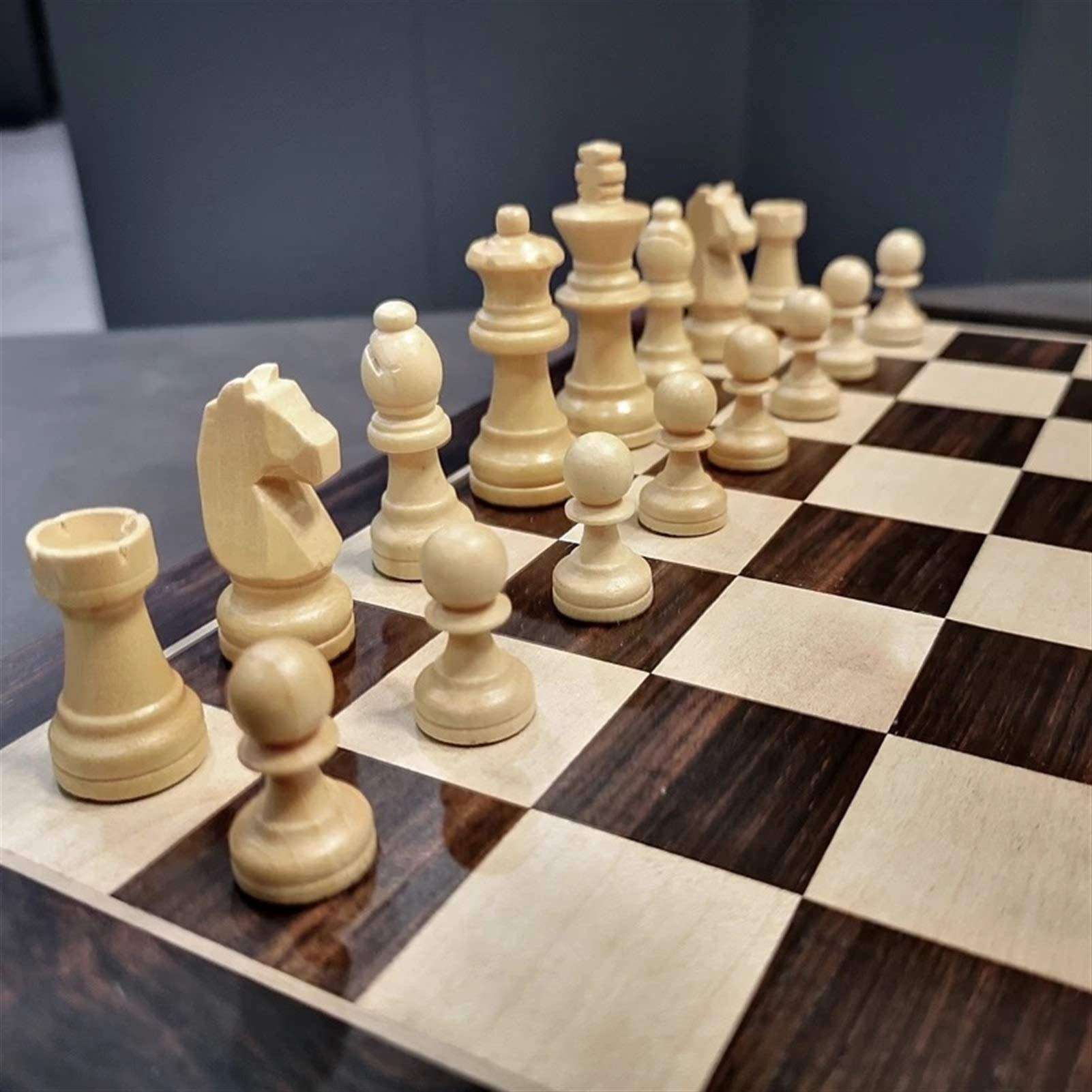 LYFASD Wooden Chess Set Beech Wood Checkers for Children Travel Folding Table Board Game Set Educational 6