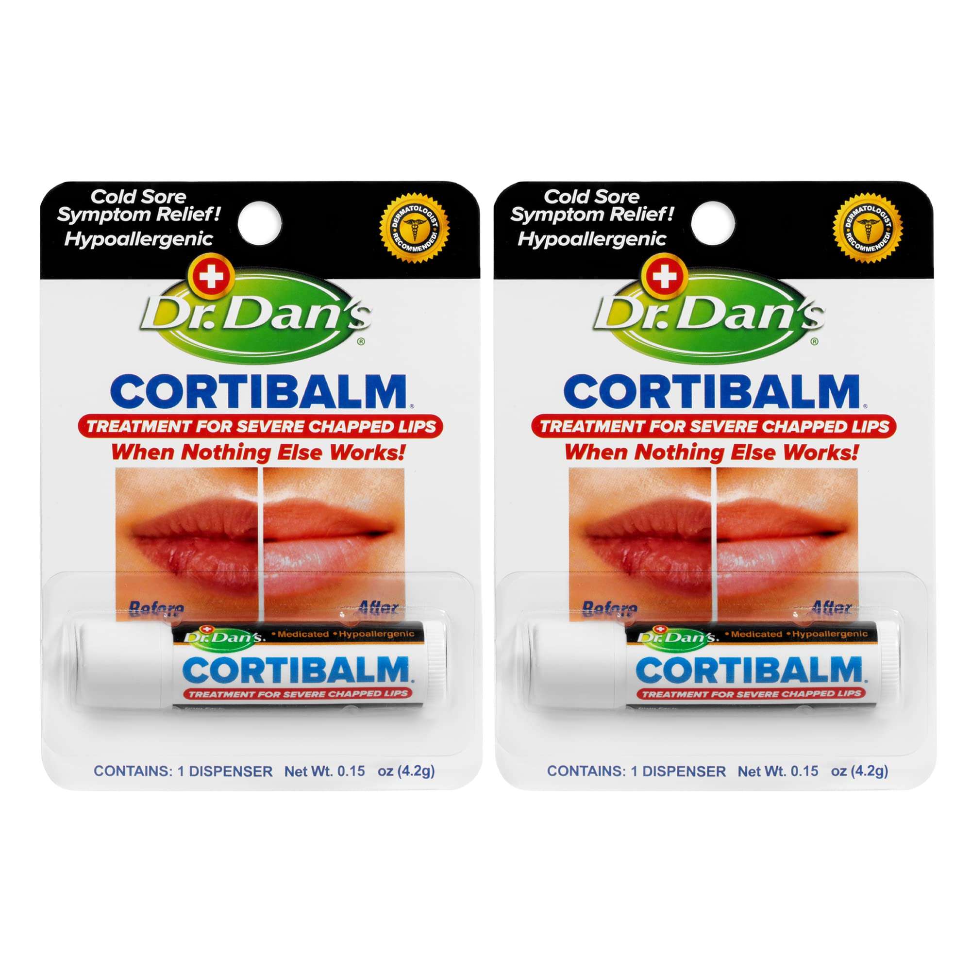 Dr. Dan's Cortibalm- 2 Pack- for Severe Chapped Lips and Cold Sore Relief