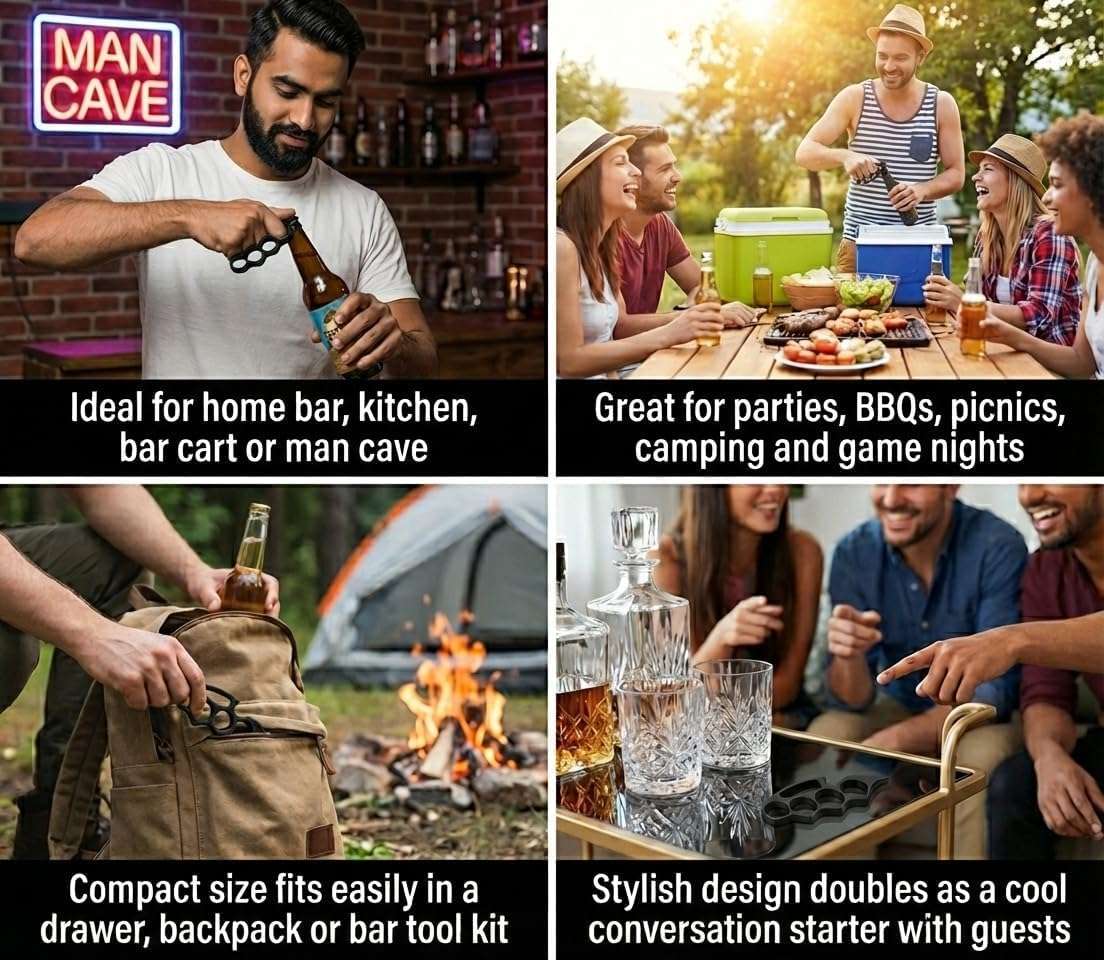 N2K2 ENTERPRISE Stainless Steel Bottle Cap Opener - Compact & Lightweight Tool, Cool Gadgets for Men Daily Life, Home, Bar, Kitchen & Travel Camping Tools, Rust-Resistant, Easy to Use (Black) 6