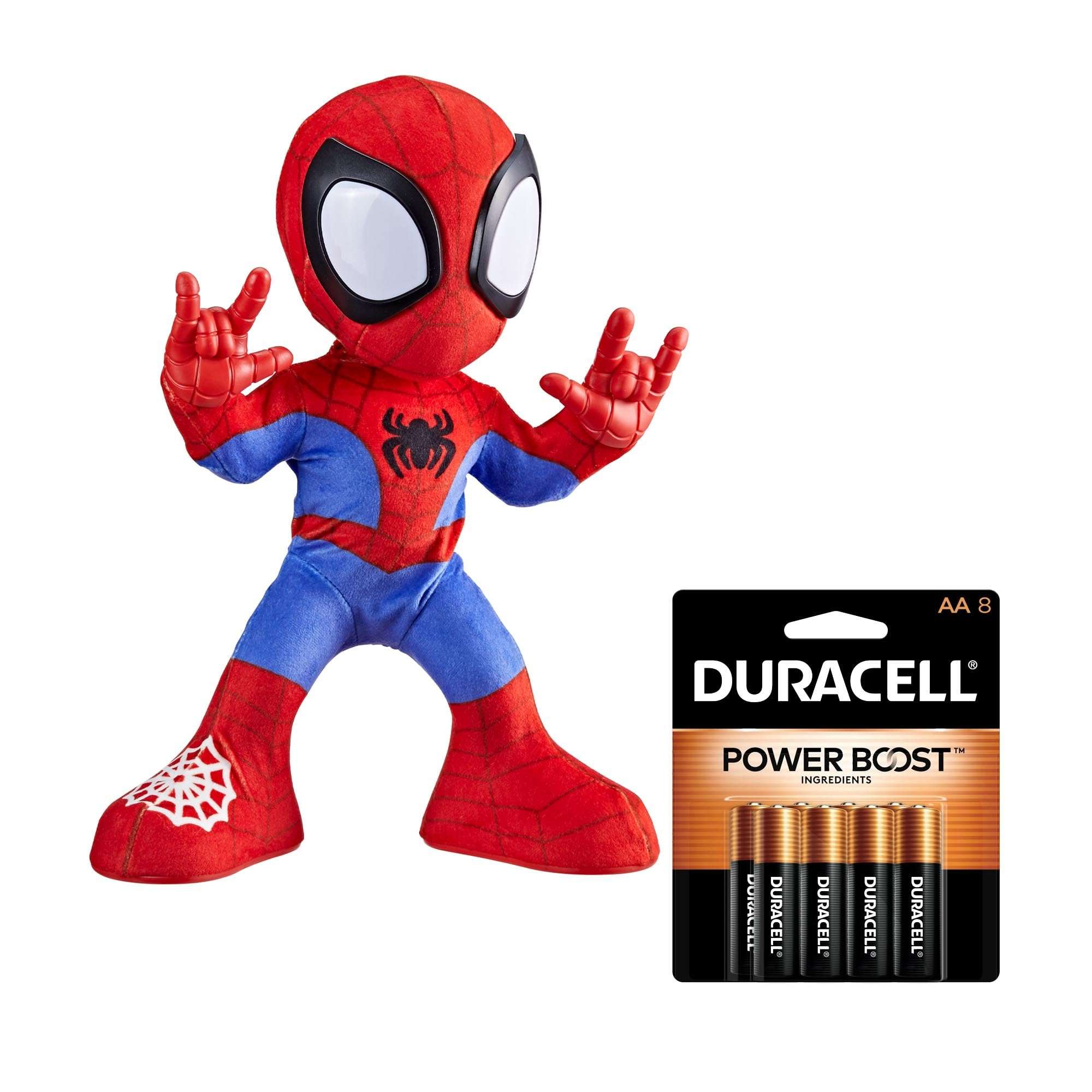 Spidey and His Amazing Friends Marvel Dance 'N Crawl Spidey, Interactive Plush Toy with 20 Phrases & Sounds + Duracell Coppertop AA Batteries 8 Count (Bundle) 1