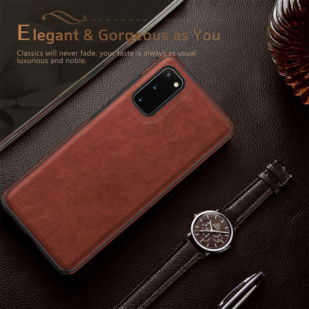 LOHASIC for Galaxy S20+ Plus Case, Classic Vegan Leather Business PU Cover Rugged Non-Slip Grip Shockproof Bumper Full Body Protective Phone Cases for Samsung Galaxy S20 Plus 6.7 inch - Dark Brown 5