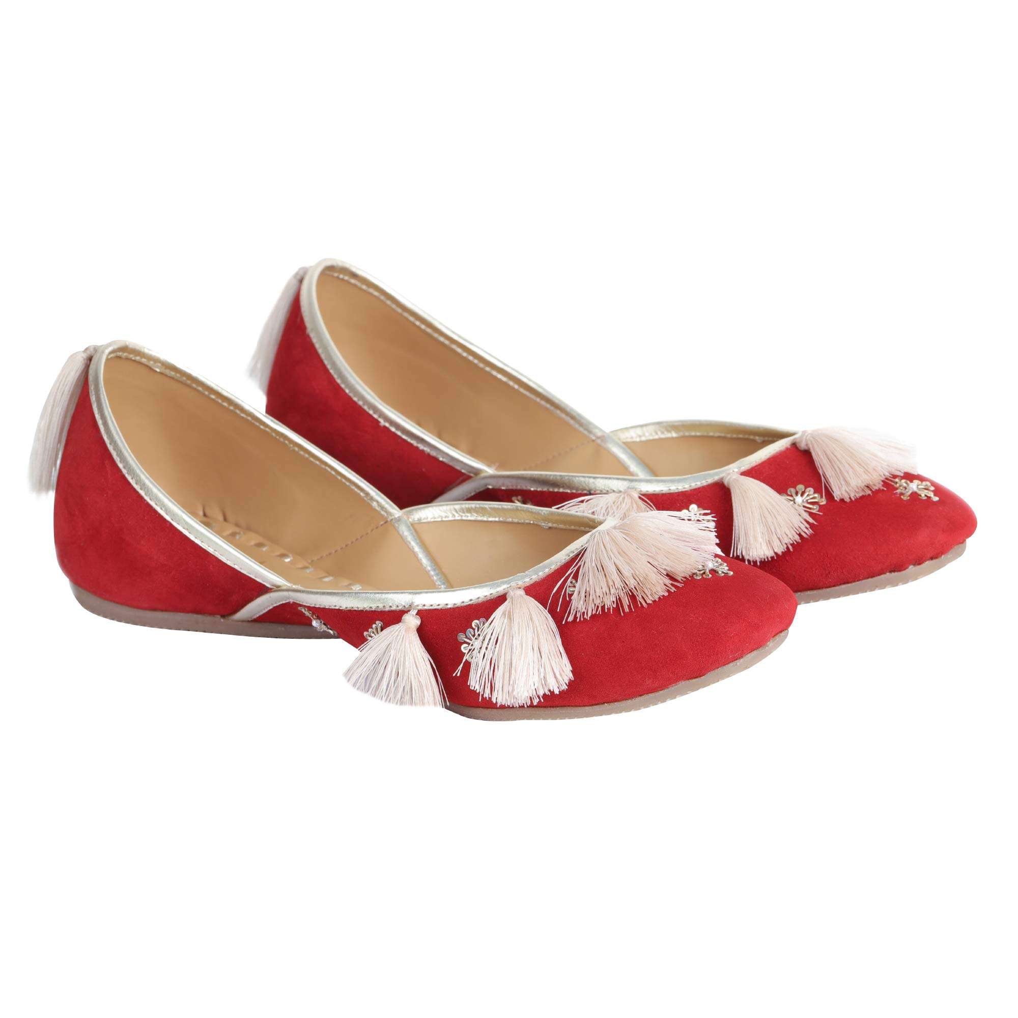 Amica Slexia Women's Leather Stylish Traditional Jutis & Mojari (Red_Size-7) 6