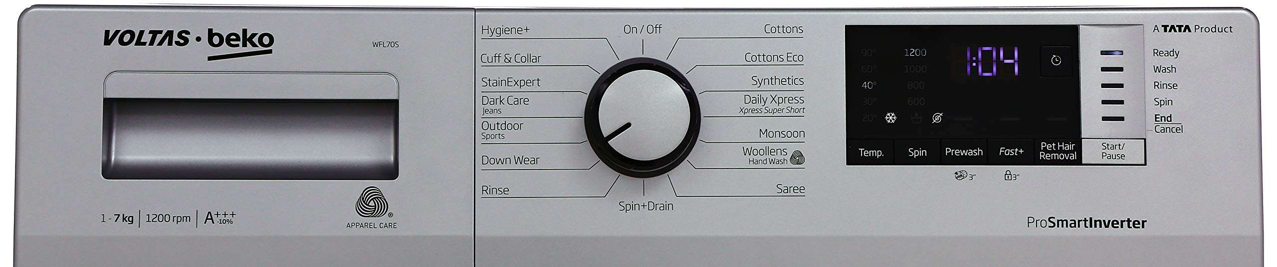 Voltas Beko 7 Kg Inverter Fully-Automatic Front Loading Washing Machine, Inbuilt Heater, 26 Stain Remover (WFL70S, Silver) 3