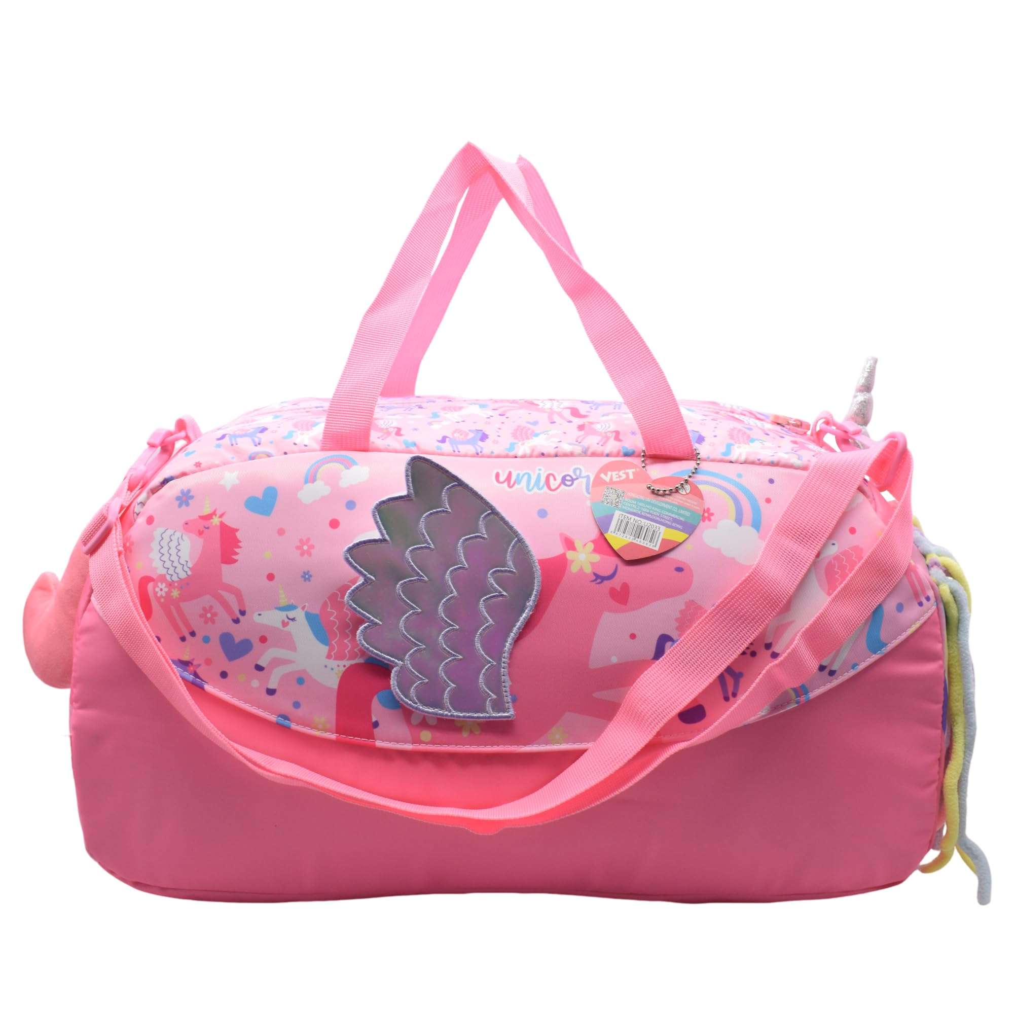 Kiditos Multipurpose 3D Printed Designer Duffel Handbag & Shoulder Bag, Weekender Overnight Bag, Kids & Teenagers Duffle Bag, (Unicorn Design Bag, Large - 18 x 8.5 x 9.5 Inches), Pink 2