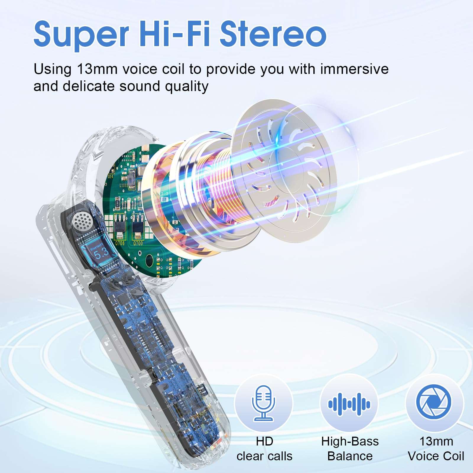 SKIUDCT Wireless Earbuds Bluetooth 5.3 Headphones 48H Playback Deep Bass Stereo Ear Buds with HD Mic LED Display in Ear Earphones IP7 Waterproof Earbuds for Laptop Pad Android/iOS Phones Yellow 3