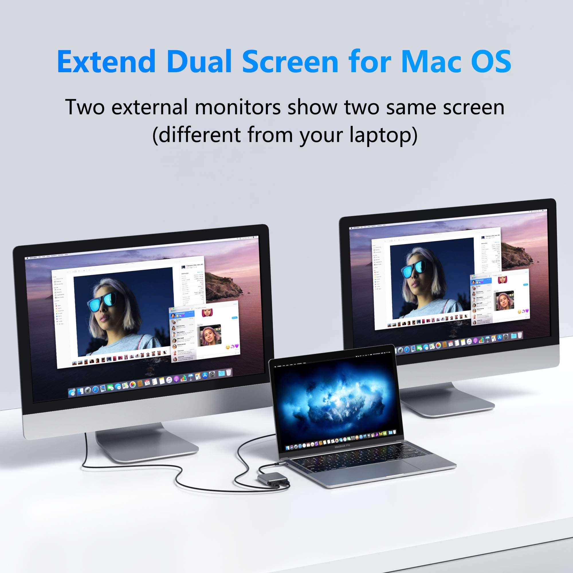 USB C to Dual HDMI Adapter, Type C/Thunderbolt 3 to HDMI Display 4K, Dual Monitor HDMI Adapter, USB C Hub to 2 HDMI Adapter for MacBook Pro Air, Surface Pro 7, LenovoYoga, Dell XPS 13/15, etc. 4