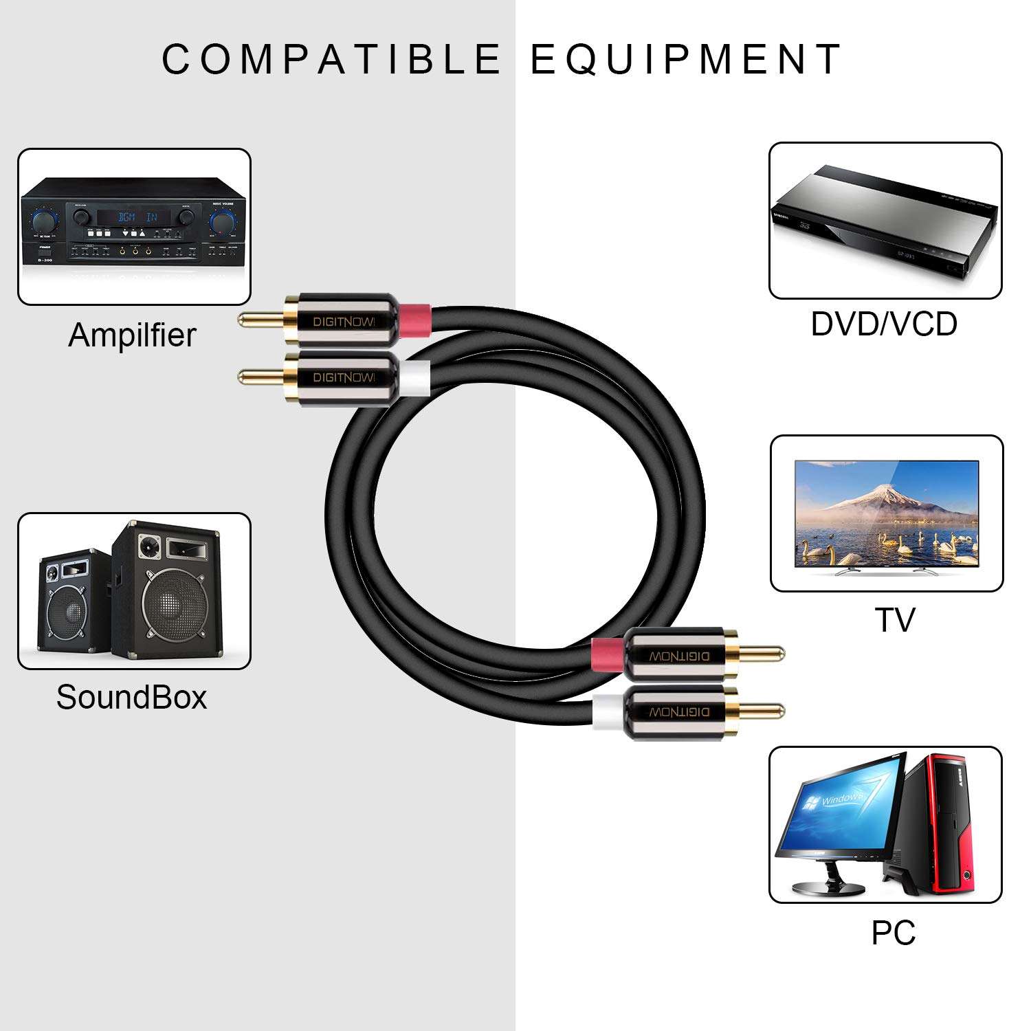 2RCA Male to 2 RCA Male Stereo Audio Cable Gold Plated for Home Theater, TV, Gaming Consoles, Hi-Fi Systems 3