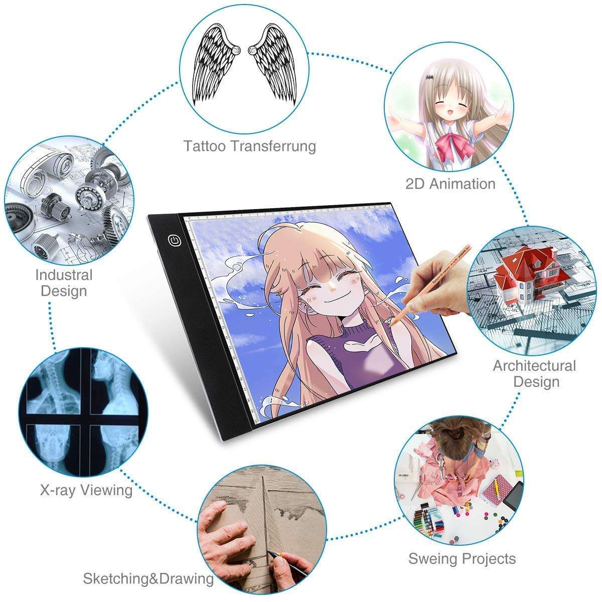 LED Tracing Light Box, KeepTpeeK A4 Light Box Light Table Light Panel Portable Light Pad Brightness Dimmable with USB Cable Paint Pad Great for Painting Sketching Animation Drawing 2