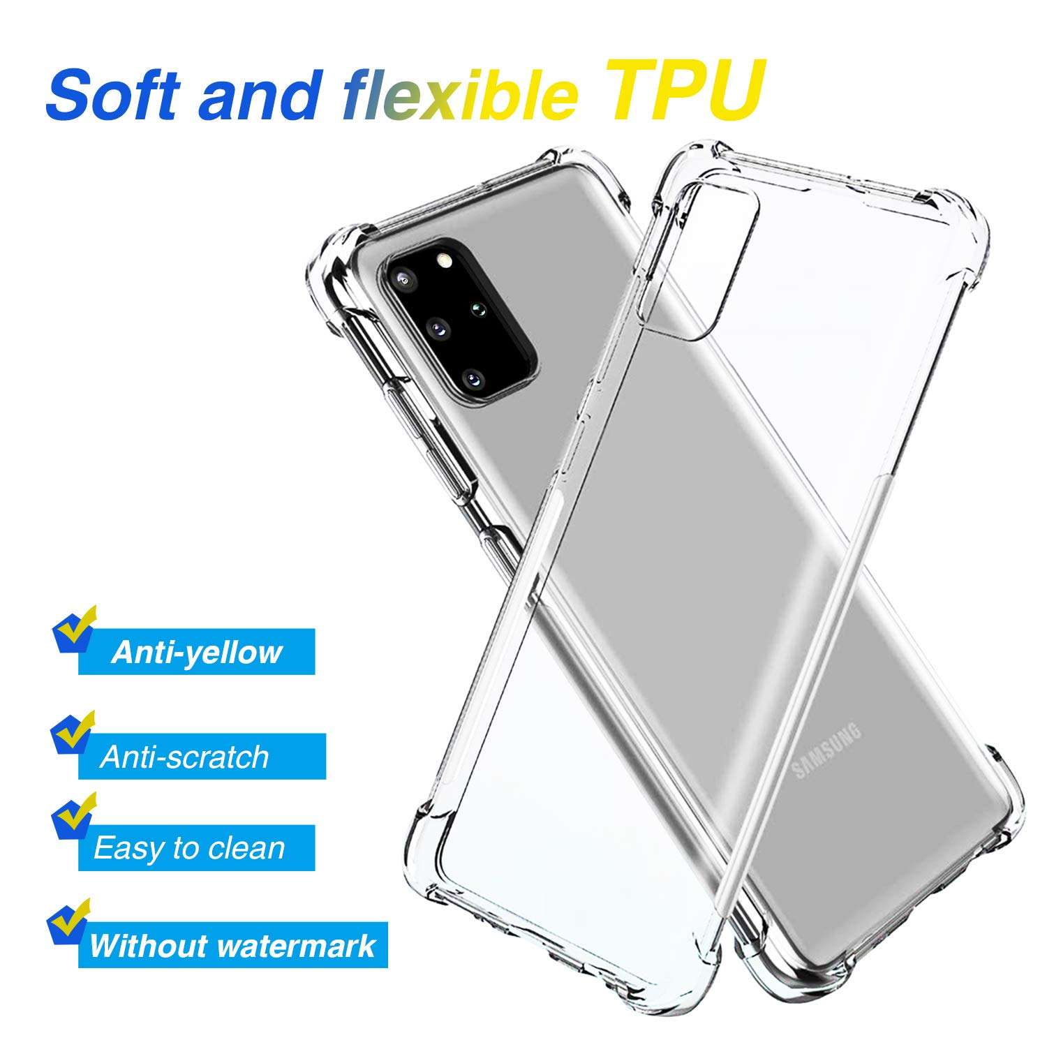 For Samsung Galaxy S20 Plus S20+ Case,Galaxy S20 Plus 20+ 5G Soft TPU Protective Phone Cover Case,Shockproof,Anti-Yellow,Super Slim Fit,Reinforced Corners for Samsung S20 Plus S20+ 2020[6.7inch]-Clear 2