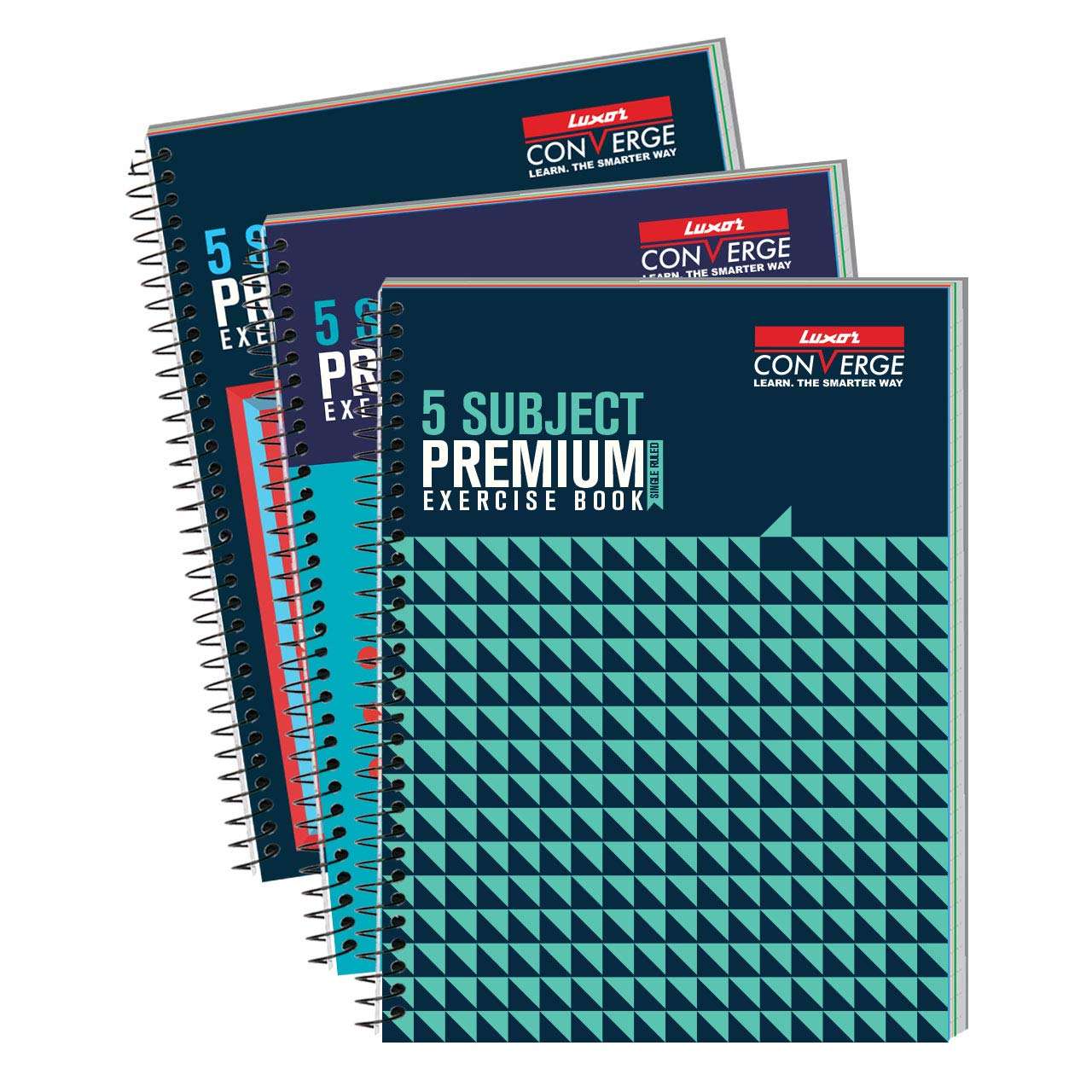Luxor 5 Subject Spiral Premium Exercise Notebook, Single Ruled - (18cm X 24cm), 250 Pages, Pack of 3 1