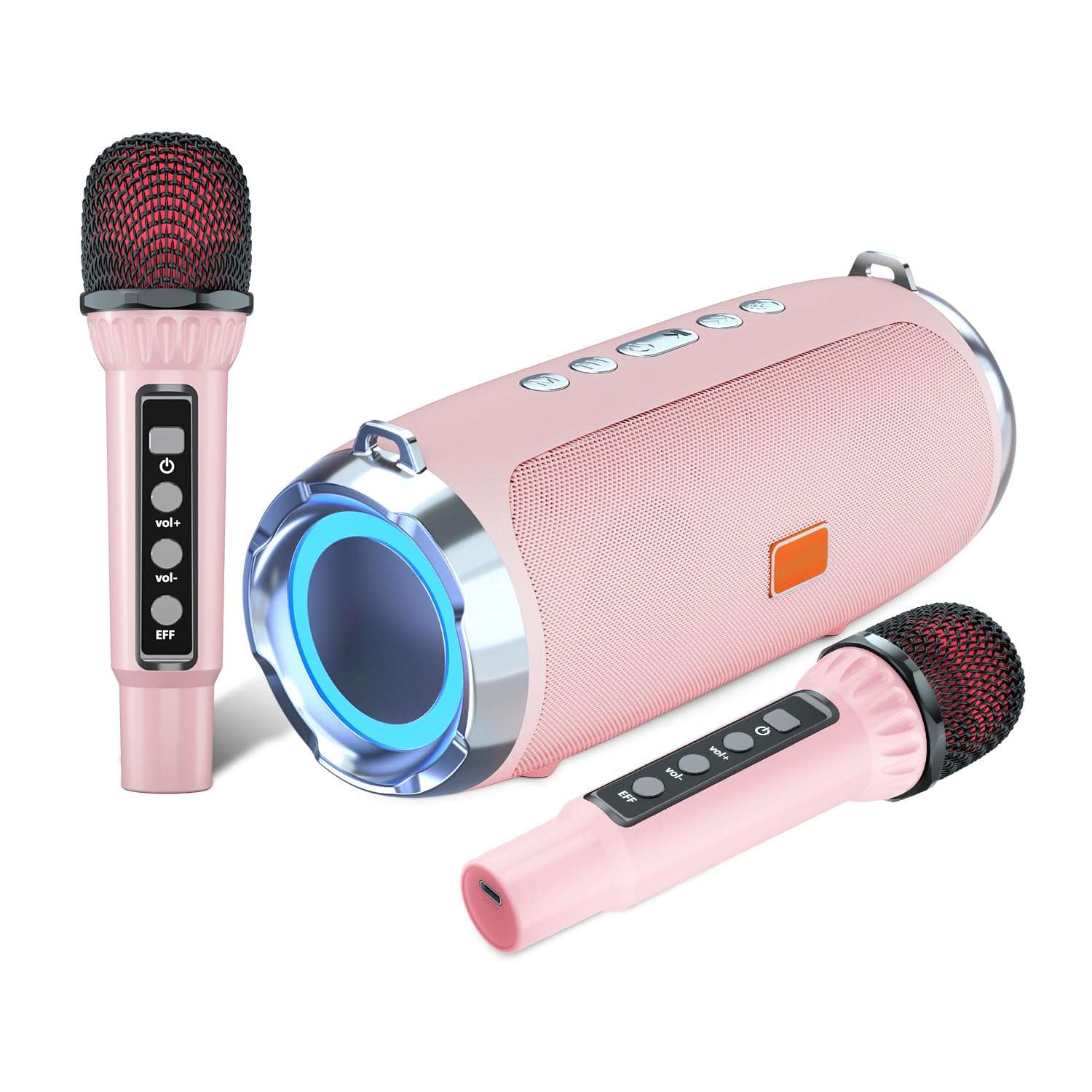 Karaoke Machine for Adult Kids, Portable Bluetooth Speaker with 2 Wireless Microphones, Singing Karaoke Player for Birthday Gift Party Family Supports TWS/Bluetooth/TF/AUX/USB Pink 1