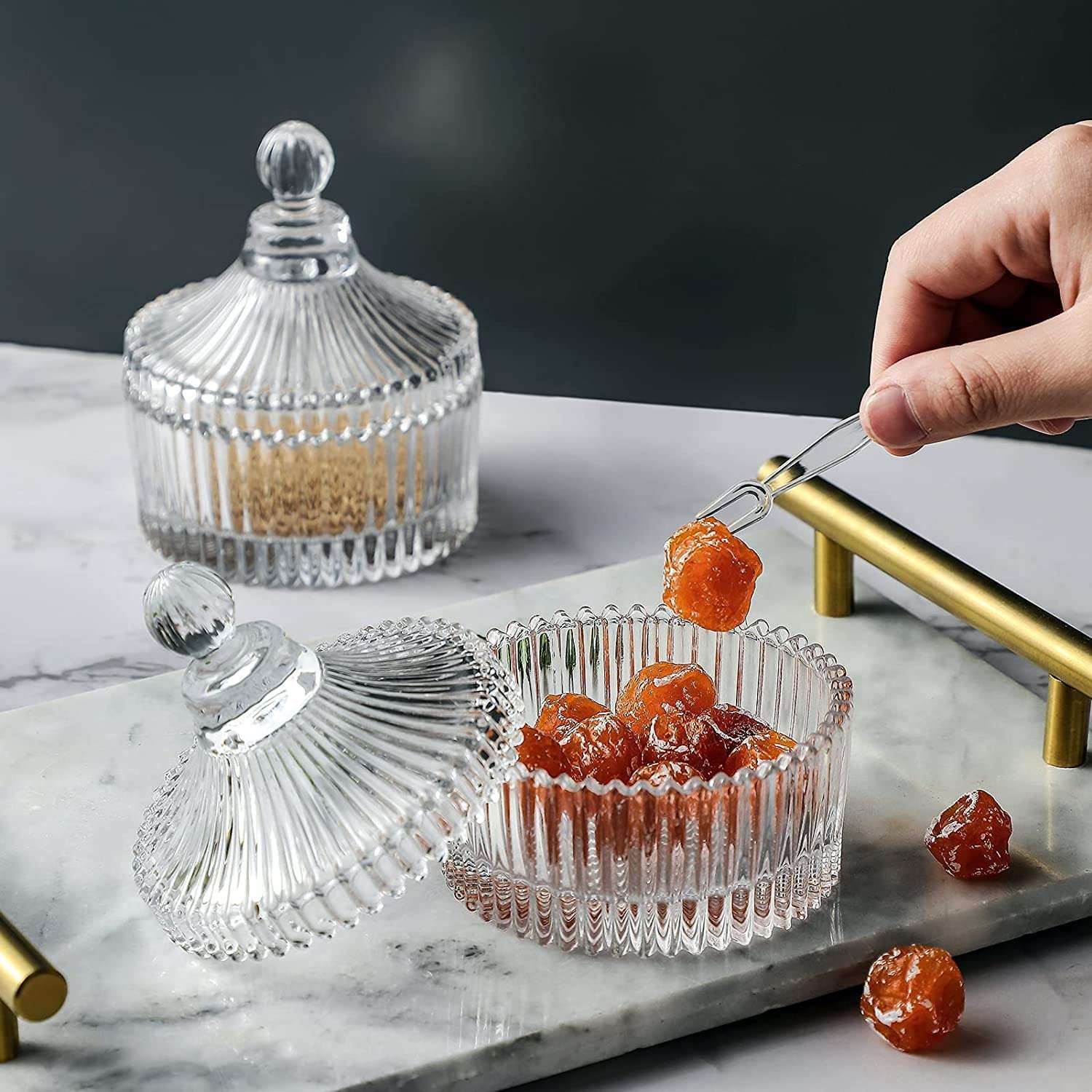 RADHIKA STORE Glass Storage Candy Jar with Lids, Canister Glass Jars For Food Storage, Canisters Kitchen Organizers, Pantry and Storage for Pasta, Sugar, Coffee, Tea, Candy, Cookie, Pack of , Clear. 6