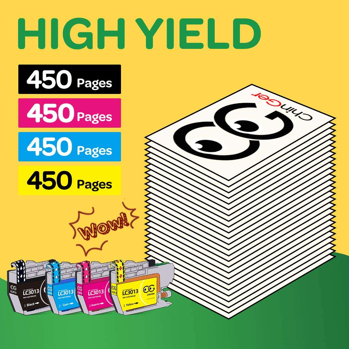 CHINGER LC3013 Compatible Replacement for Brother LC3013 LC-3013 Ink Cartridges High Yield for Brother MFC-J491DW MFC-J895DW MFC-J690DW MFC-J497DW Printer(2 Black, 2 Cyan, 2 Magenta, 2 Yellow, 8 Pack) 3