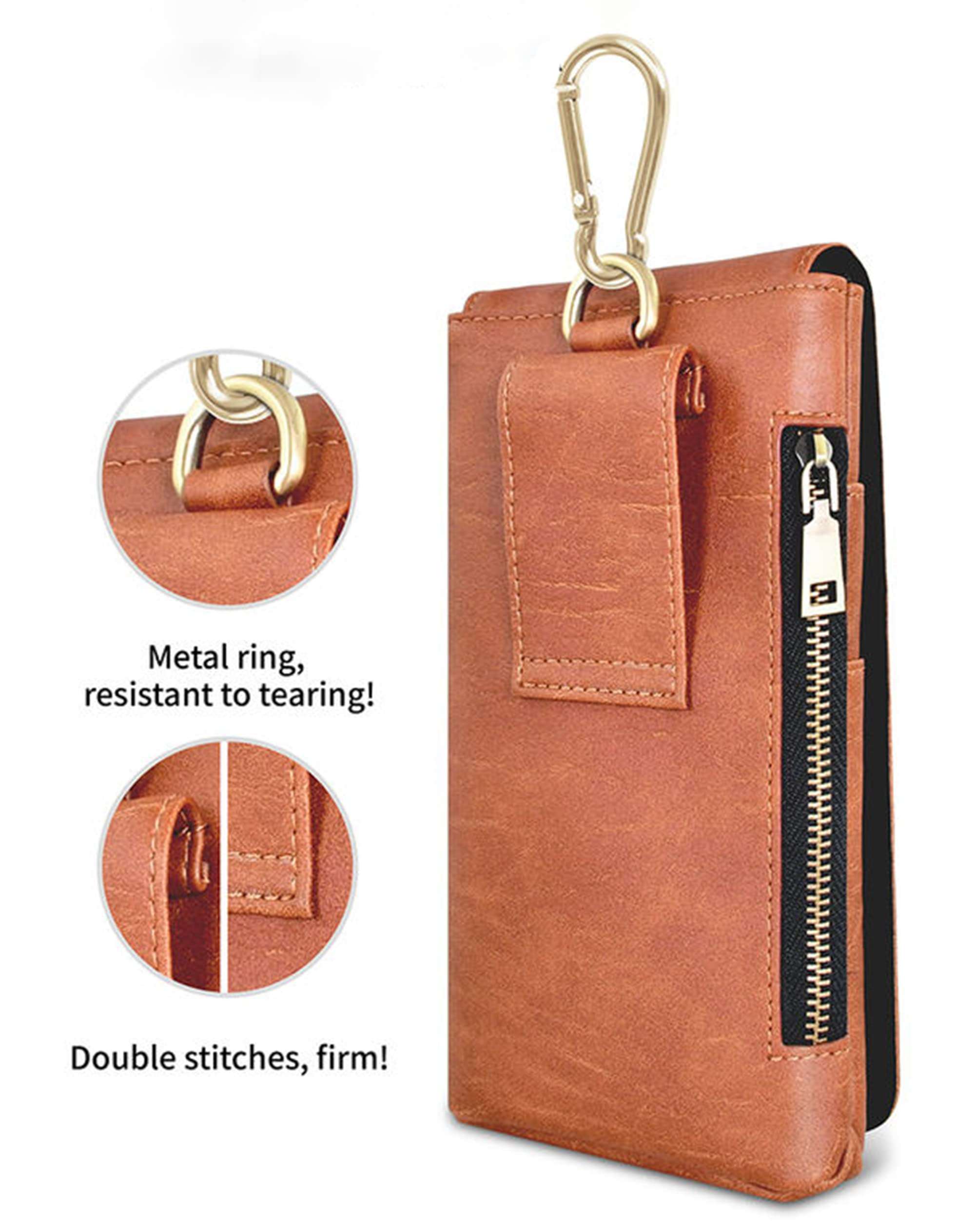 PULOKA Unisex Universal Pu Leather Mobile Pouch with Belt Loop and Clip, Multipurpose for All Smartphones Upto Medium Brown 2