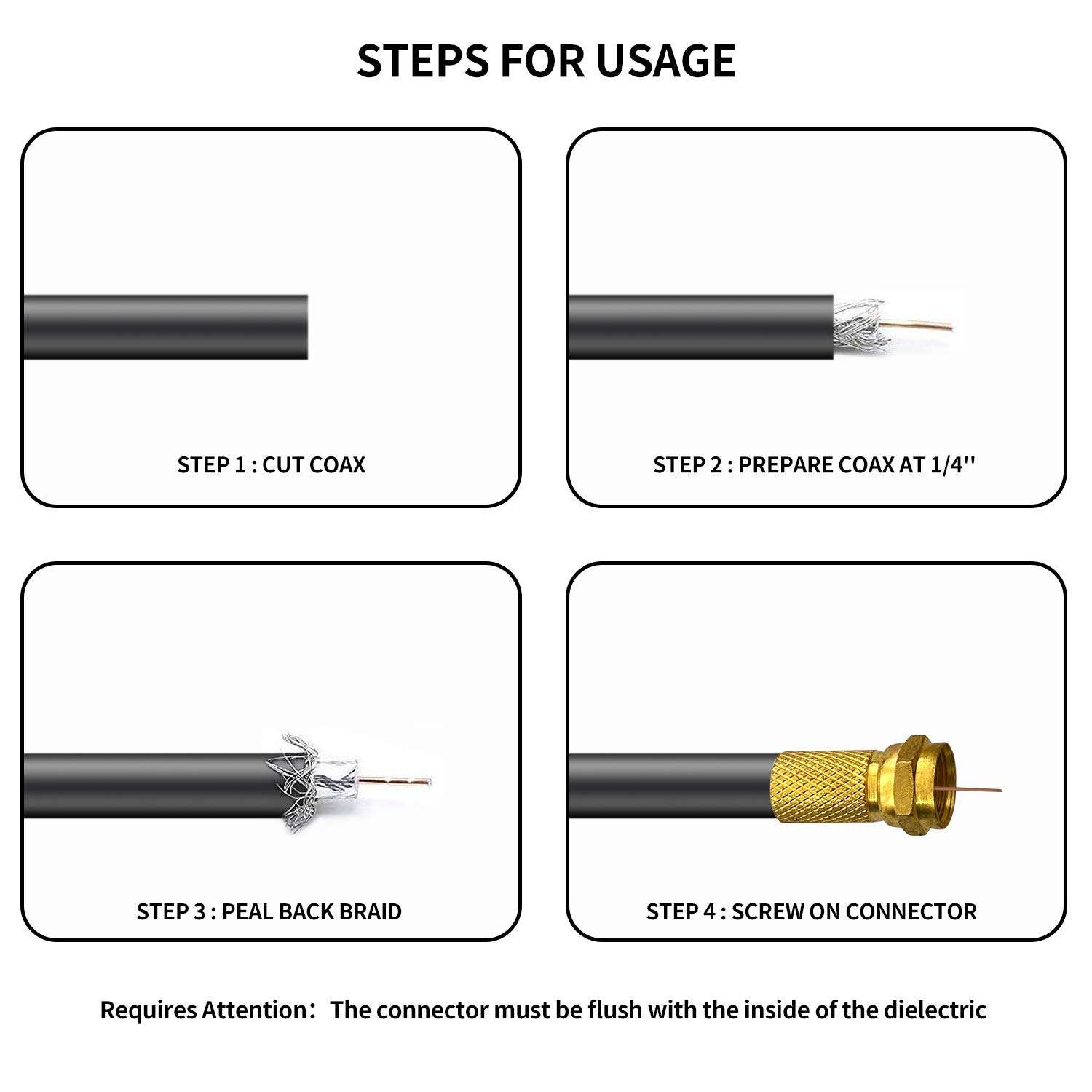 Young4us F Type Connector Kit for Coaxial Cable Extension/Repair, 8 Pcs RG6 Plug Connector and 4 Pcs Female Extended Connectors for Satellite TV Aerial Sky Virgin NTL Coaxial Cable, Pack of 12 5