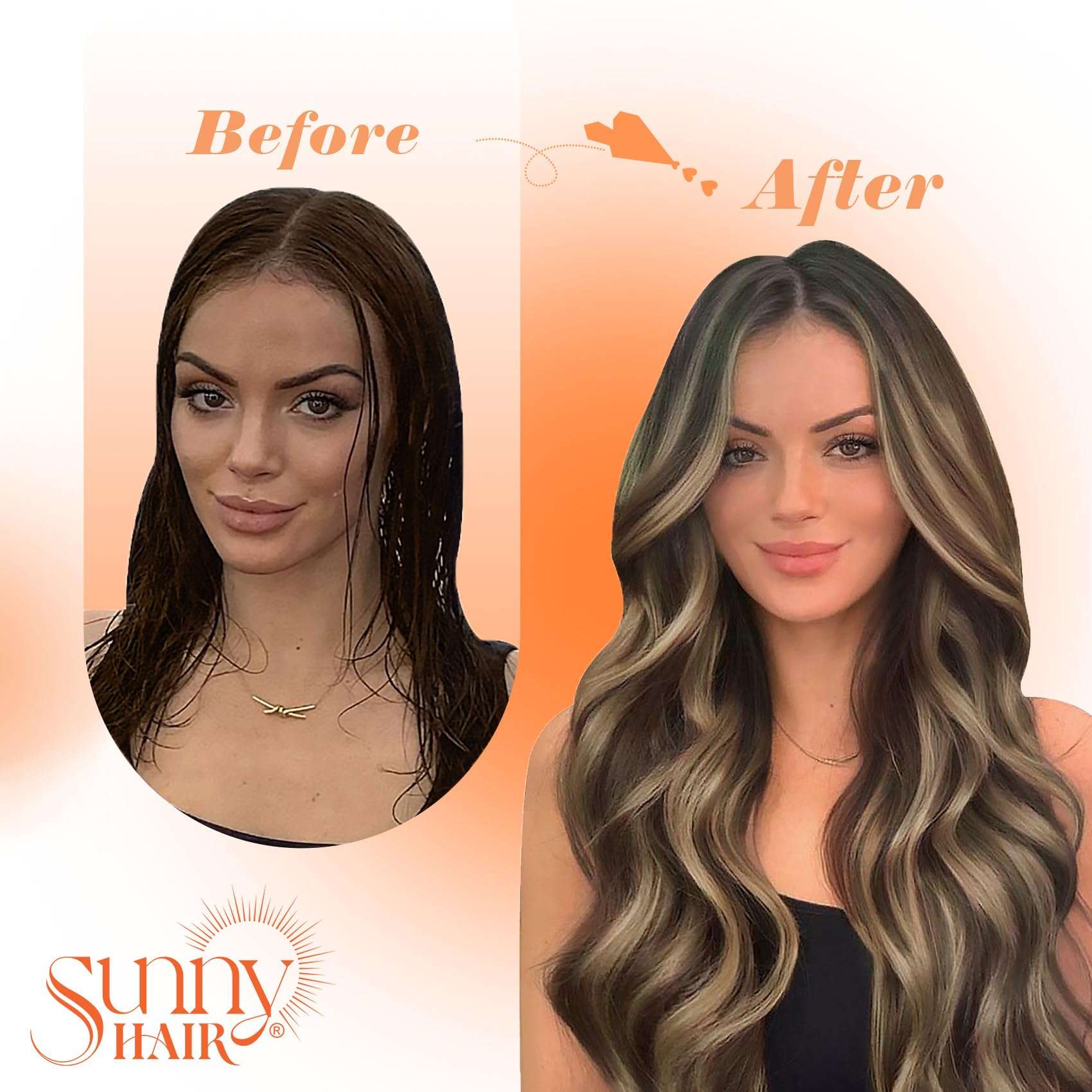 [Sunny & Ve Sunny]Sunny Itip Hair Extensions Dark Brown Highlight Caramel Blonde Bundle with Ve Sunny Ponytail Hair Extensions Same Color 14inch 5