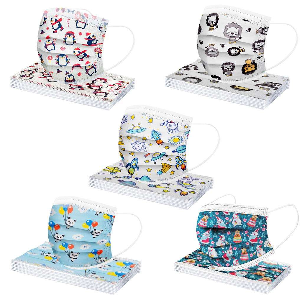 Coolbiz Kids Disposable Face_Mask,50pcs Cute Printing Face Bandanas,3 Ply Non-Woven Breathable for Outdoor Activities 1