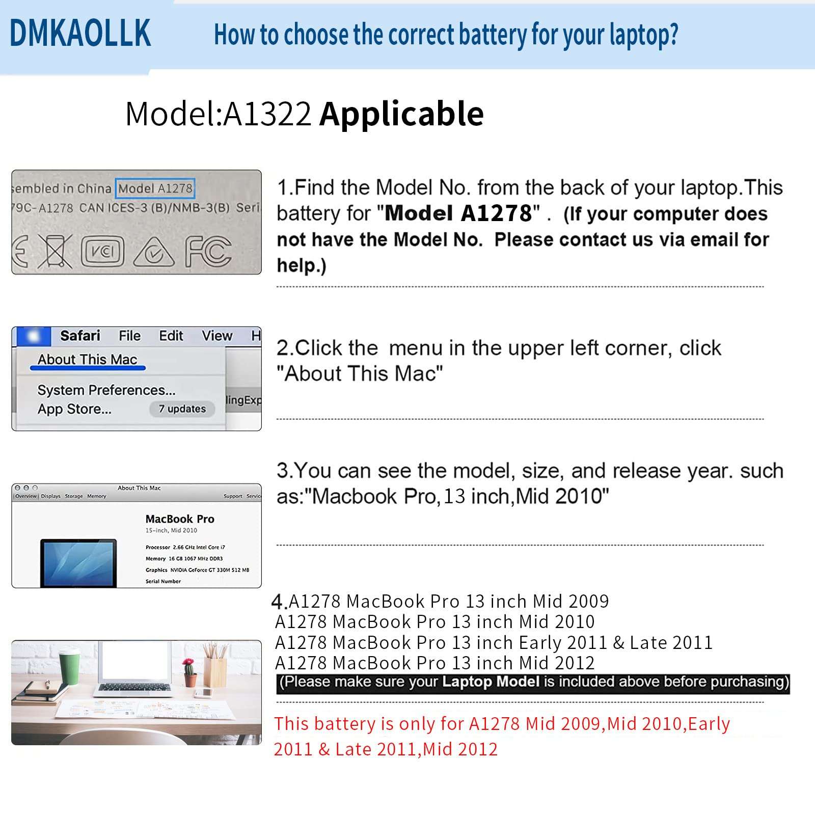 A1322 A1278 Battery for MacBook Pro Battery 13 inch Mid 2012 2010 2009 Early & Late 2011,661-5557 661-5229 MacBook pro A1278 A1322 Battery [12 Months Warranty] 6