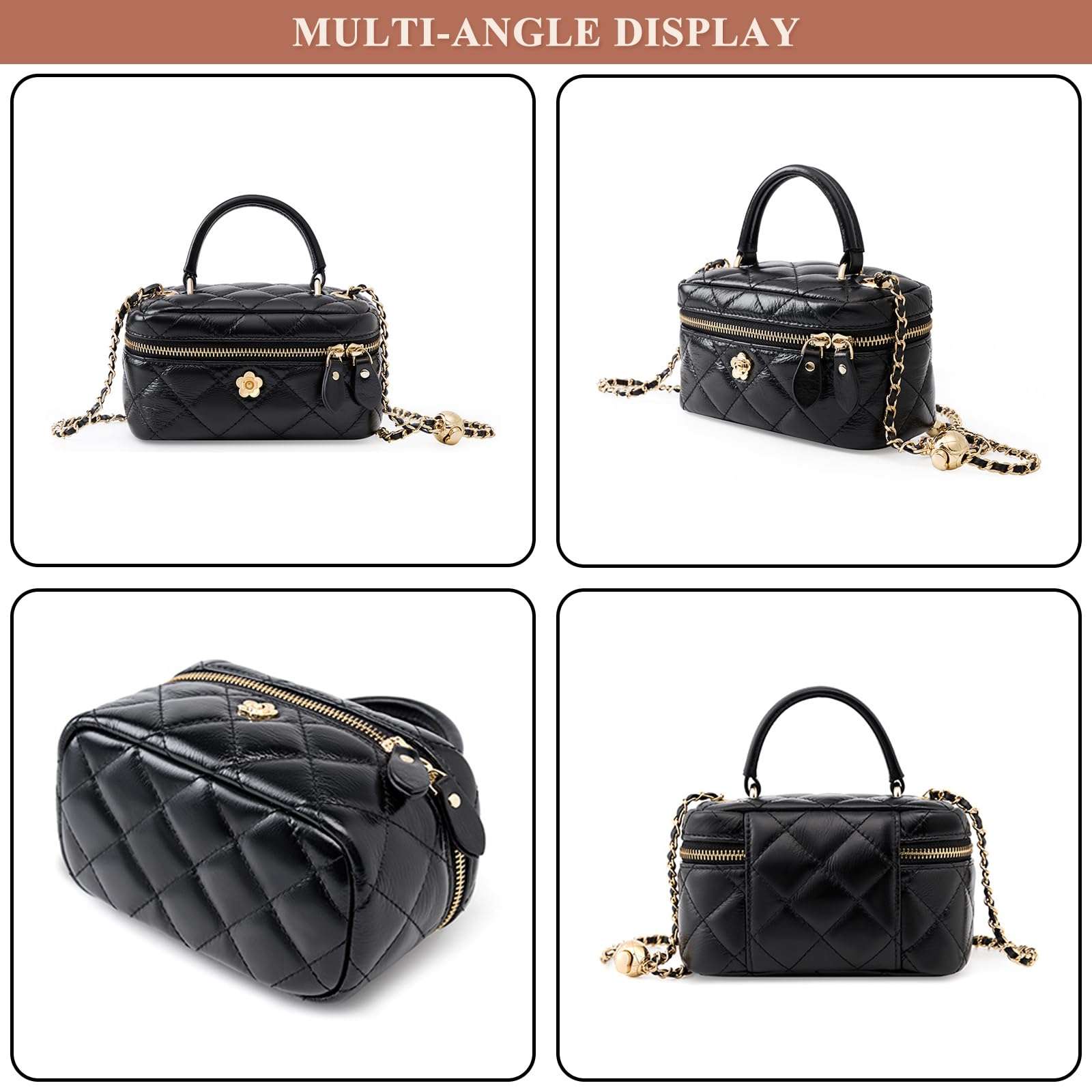 LANGSER Women Genuine Leather Satchel Classic Quilted Design Adjustable Chain Handbag Ladies Fashion Dinner Party Shoulder Bag 3