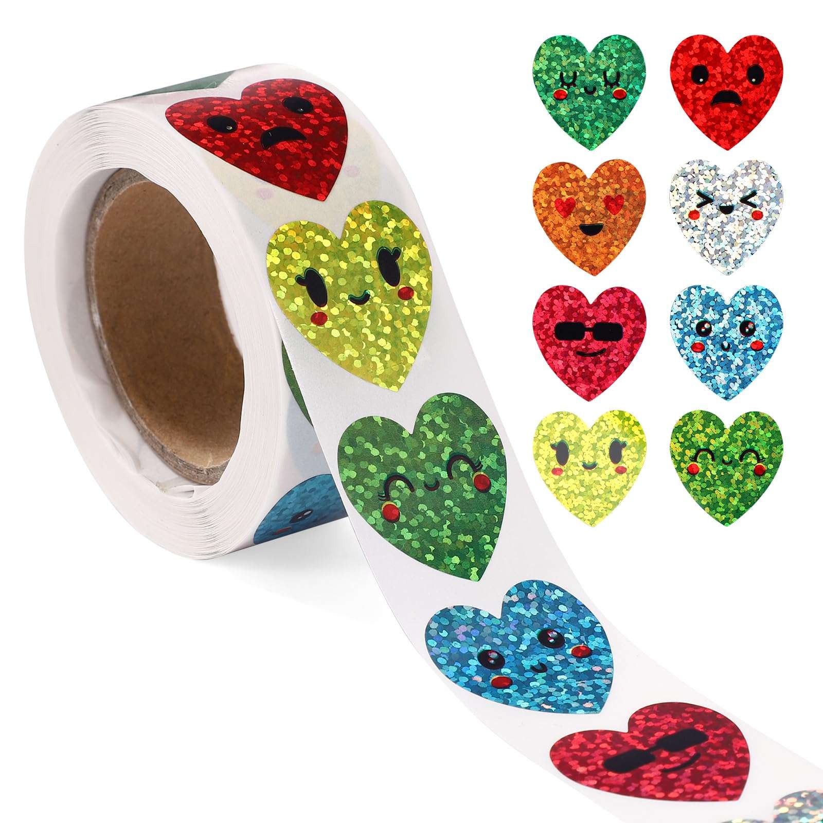 500pcs Foil Heart Stickers, 1 Inch Small Heart Stickers Roll Coated Paper Self Adhesive Behavior Incentive Reward Sticker for Kids Students Teachers Reward Supplies 1