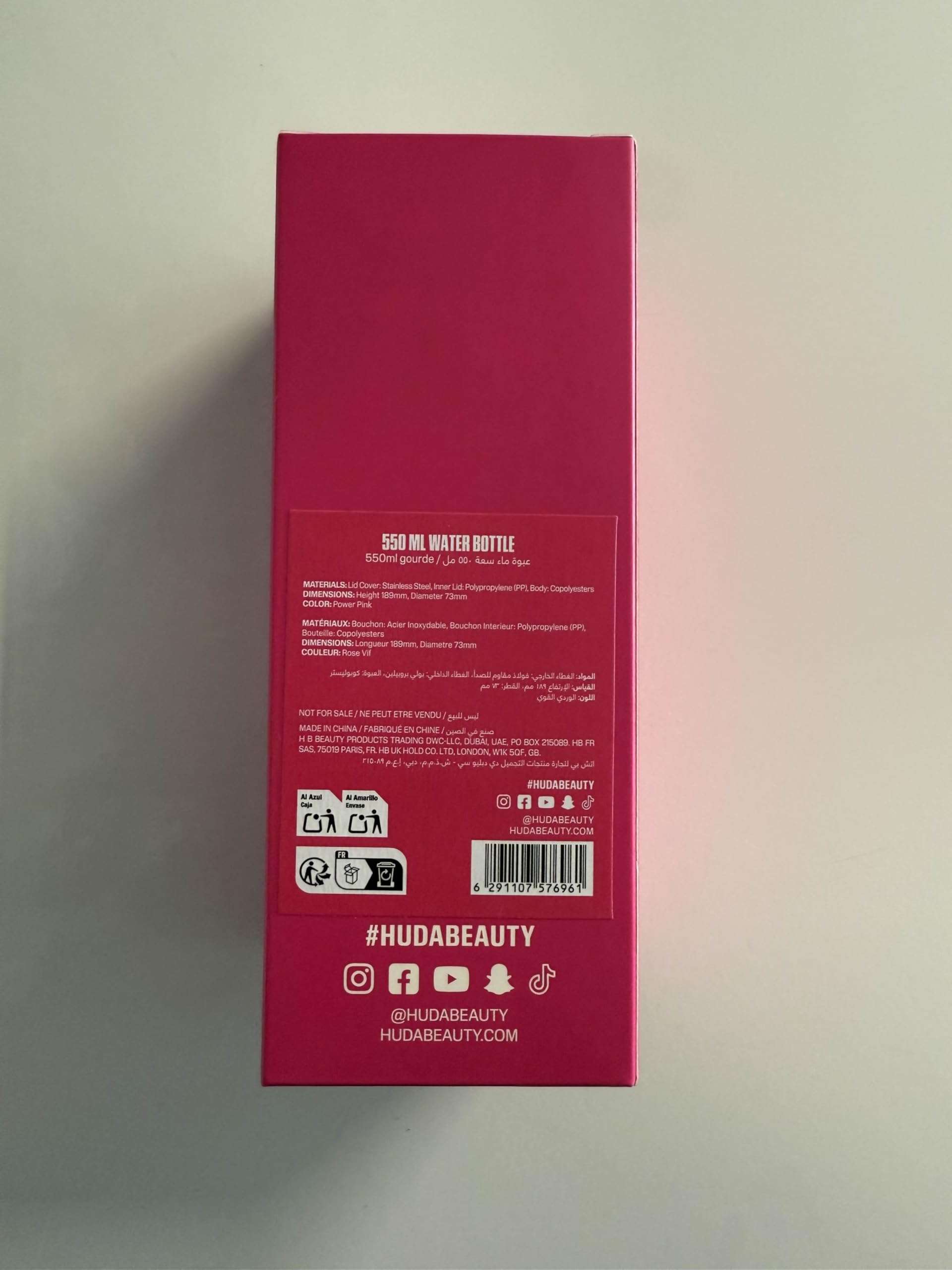 Huda Beauty Water Bottle, Pink, 550ml Capacity - PINK 5