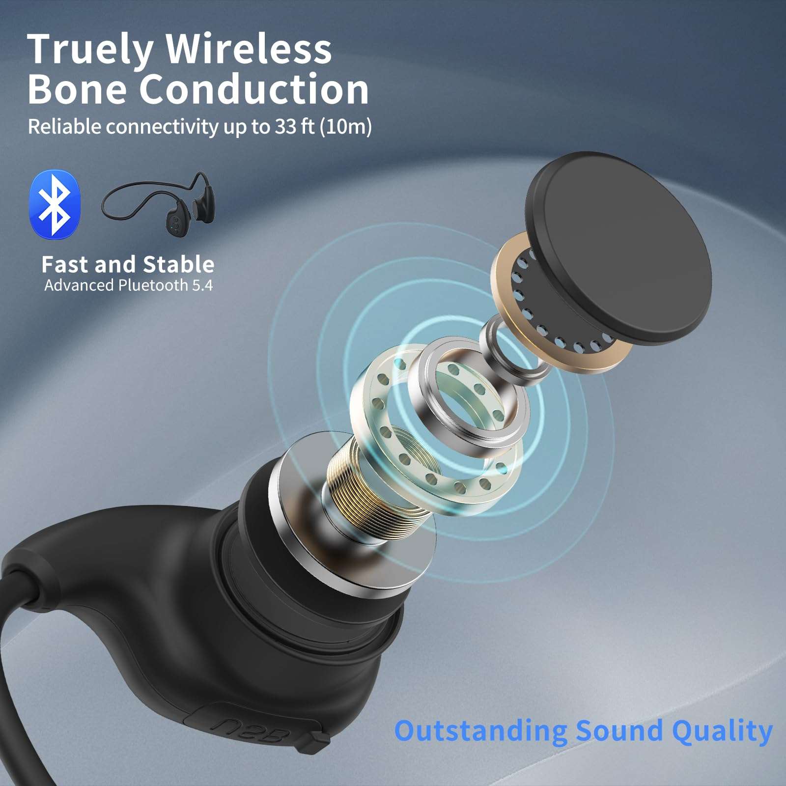 Bone Conduction Headphones, Bluetooth 5.4 Open Ear Wireless Headset, 12Hr Playtime, Waterproof Earphones for Sports, Running, Hiking, Cycling, with Earplugs 5