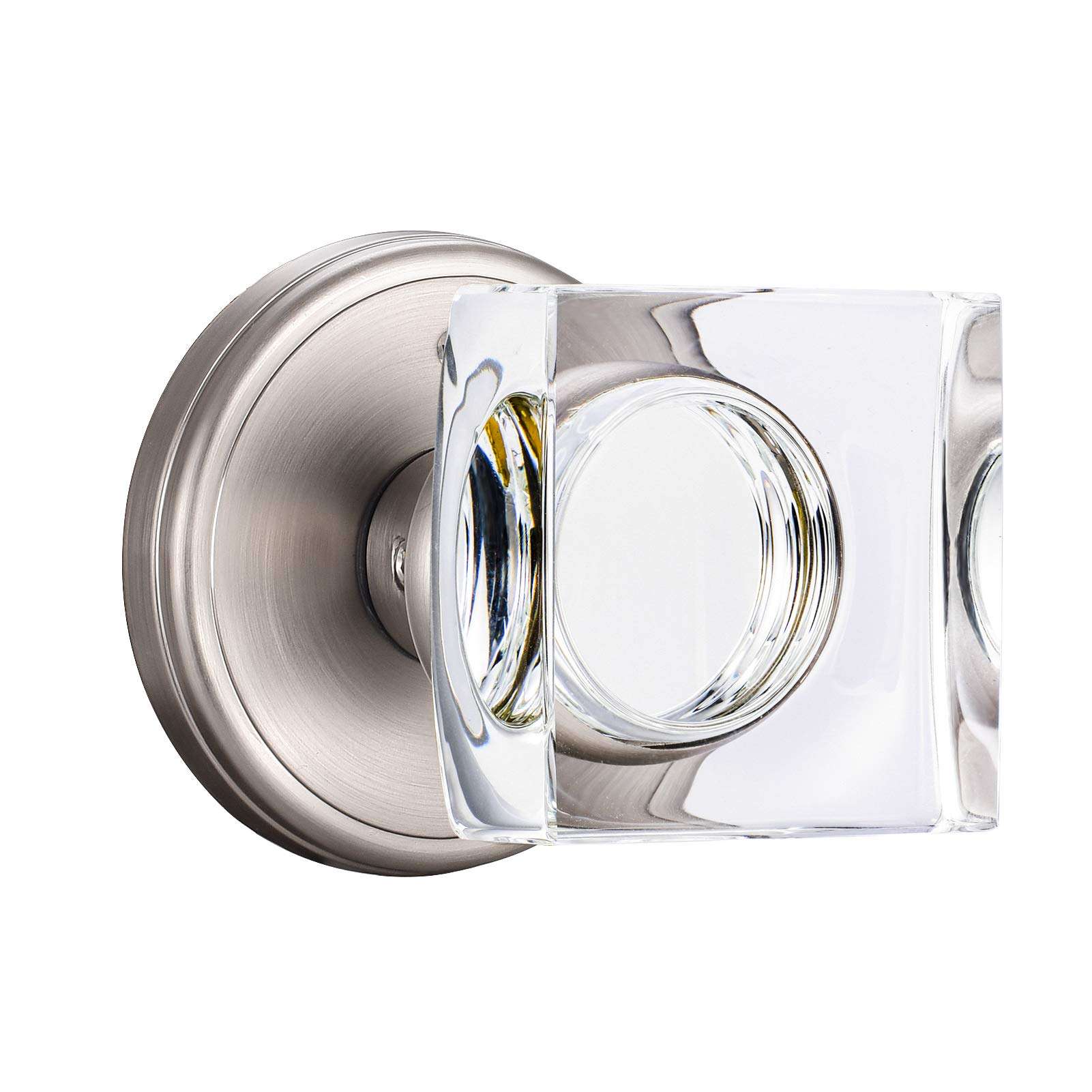 CLCTK Privacy Crystal Door Knobs Interior with Lock, Square Glass Door Knobs Interior for Bed/Bathroom, Satin Nickel, XHN-002 1