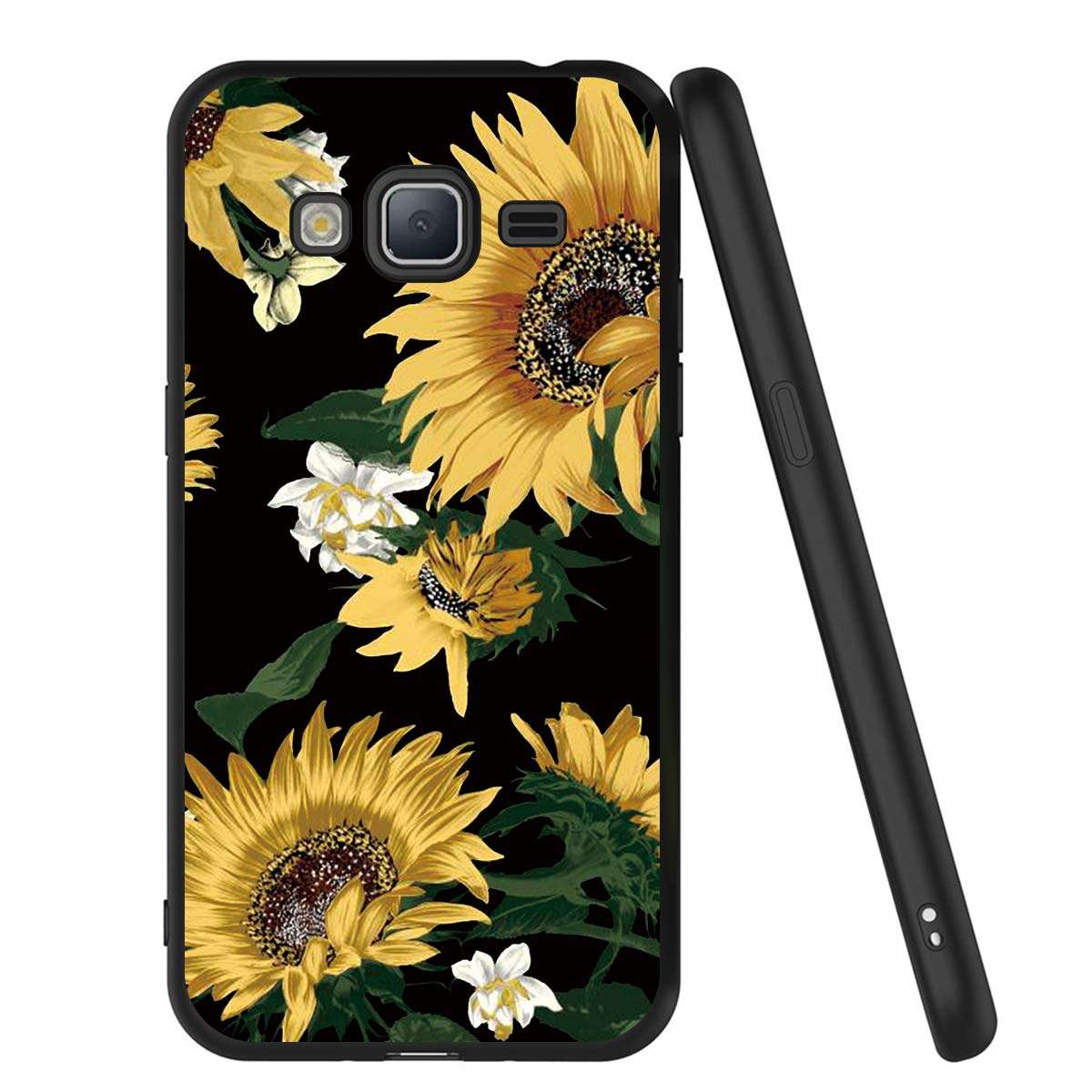 Yoedge Case for Galaxy J3 2016, Black Phone Case with Pattern 【Ultra Slim】 Shockproof Flexible Soft Gel TPU Silicone Back Cover Bumper Skin for Samsung Galaxy J3 2016 (Sunflower) 1