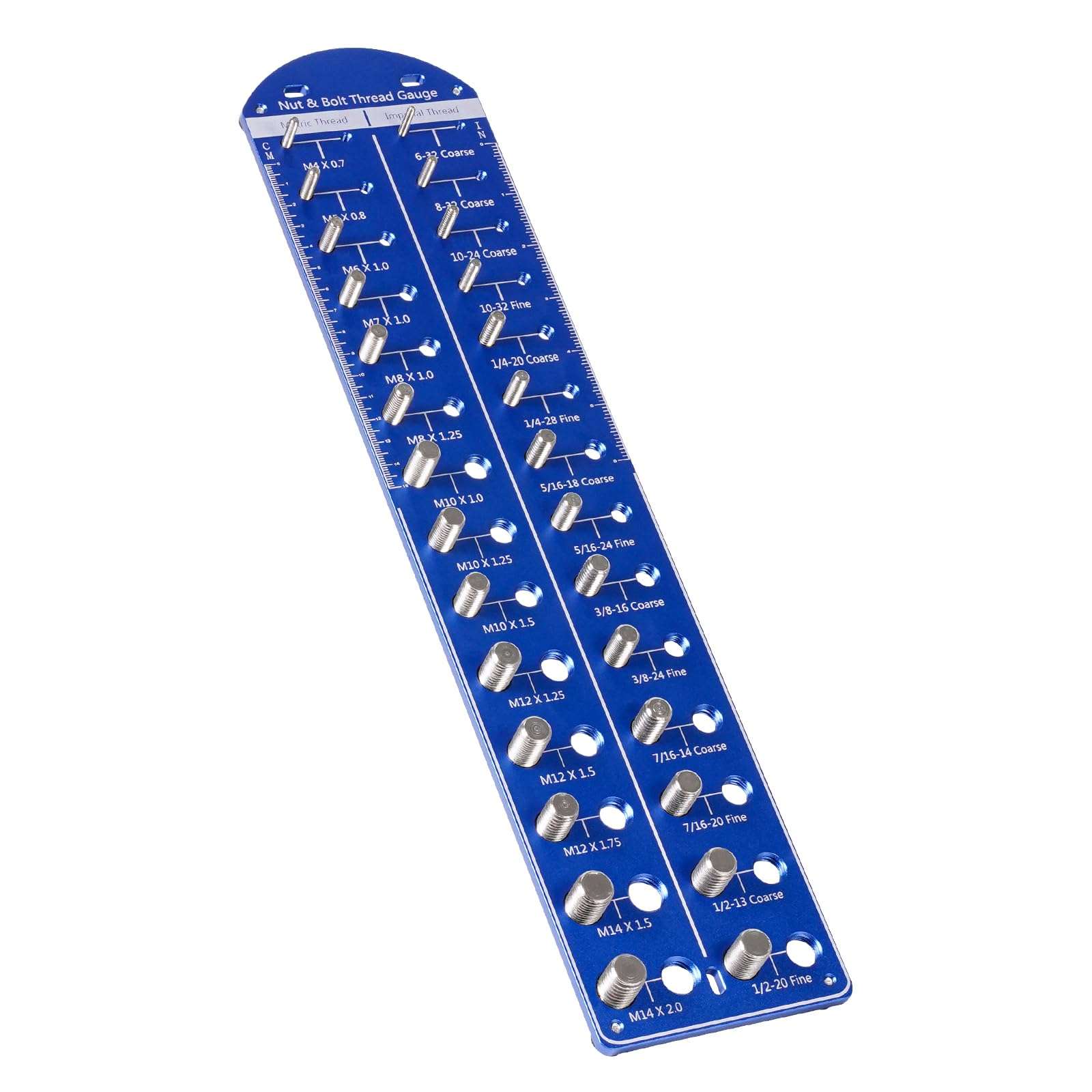 Gluwoer 28 Hole Bolt and Nut Thread Checker (14 Metric and 14 Standard) Bolt Size and Thread Specifications Bolt Nut Identifier can be Hung or Placed on A Table for Use (Blue) 1