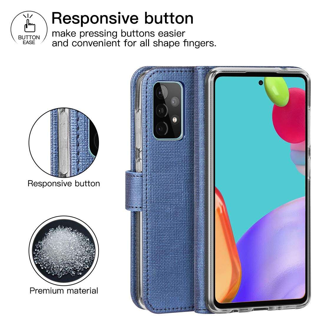 Feitenn Slim Flip Wallet Case for Samsung Galaxy A52 5G Phone Case, Leather Folio Cover Stand Card Slots Holder Magnetic Closure Bumper Shockproof Defender Shell for Samsung Galaxy A52 5G 2021 - Blue 6