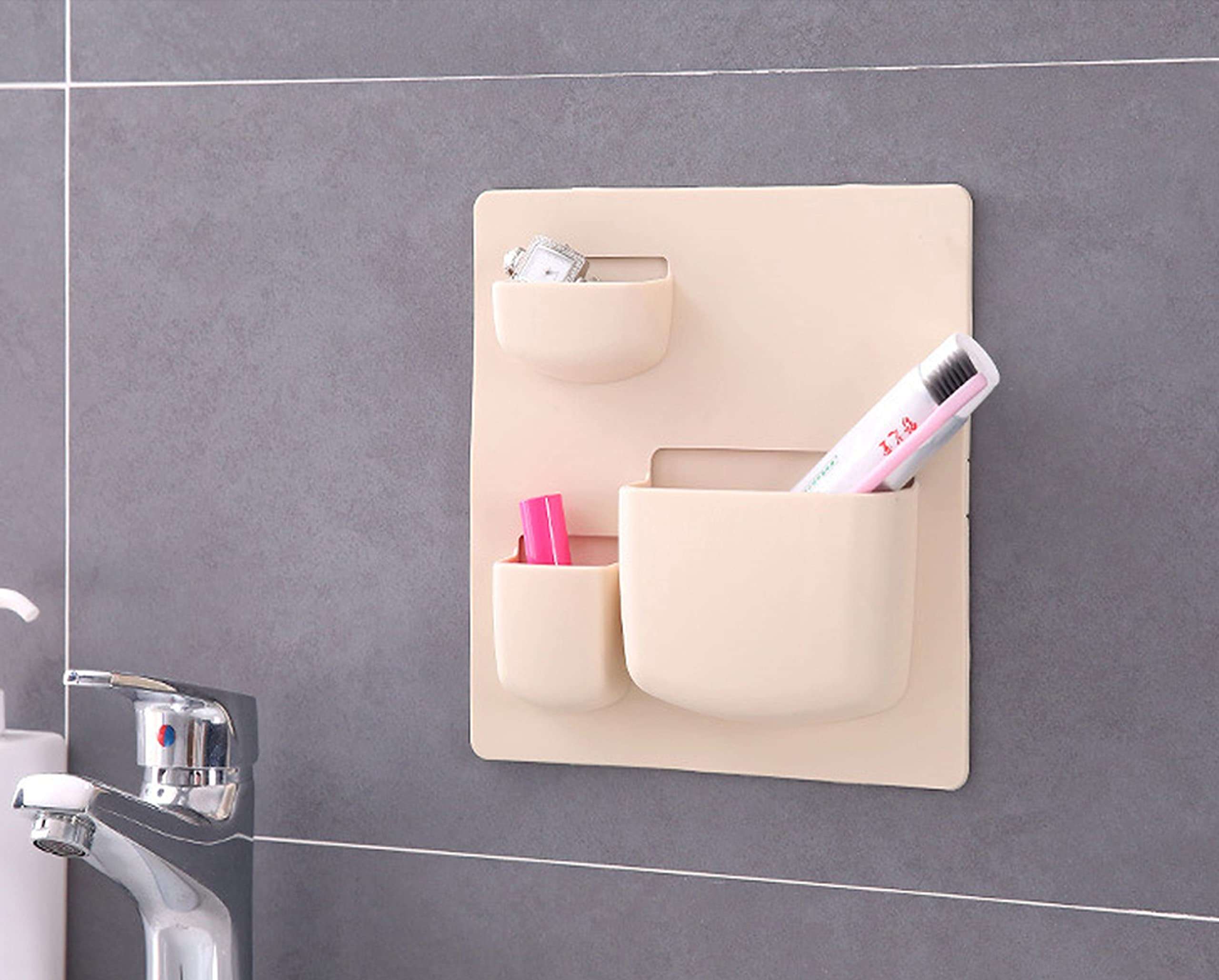 MEZON Wall Storage Rack | Plastic Wall Shelf | Wall Mounted Rack | Bathroom Shelf | Kitchen Utensil Holder (Random Color) (Desgin-2) 4