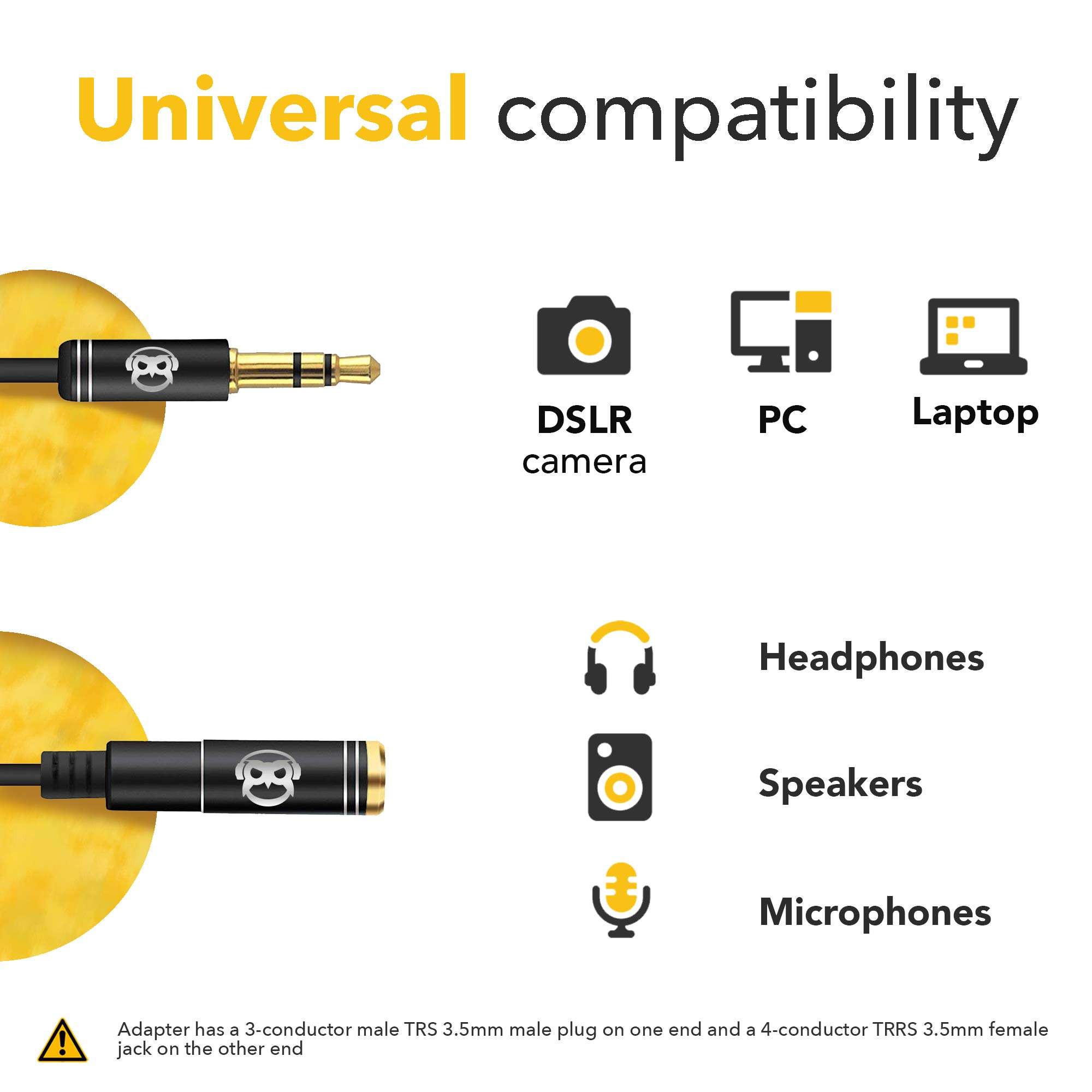 PowerDeWise TRRS to TRS Aux Male to Female Adapter Stereo - TRRS Adapter for iPhone and Android - Microphone 3.5mm Jack Adapter - Male Female Adapter for Lavalier Lapel Microphone 2