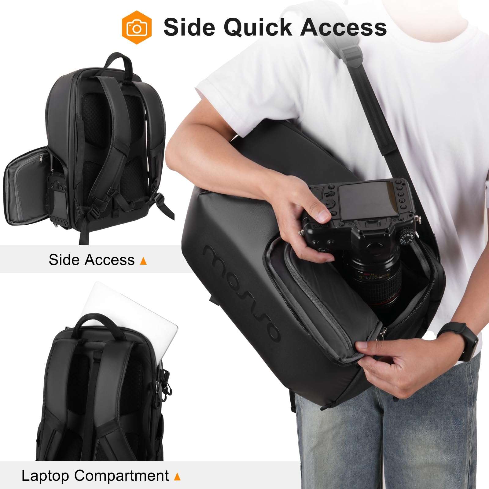 MOSISO Camera Backpack, DSLR/SLR/Mirrorless Full Back Access Photography Backpack, Waterproof Camera Bag with Tripod Holder&Laptop Compartment&Rain Cover Compatible with Canon/Nikon/Sony, Black 4