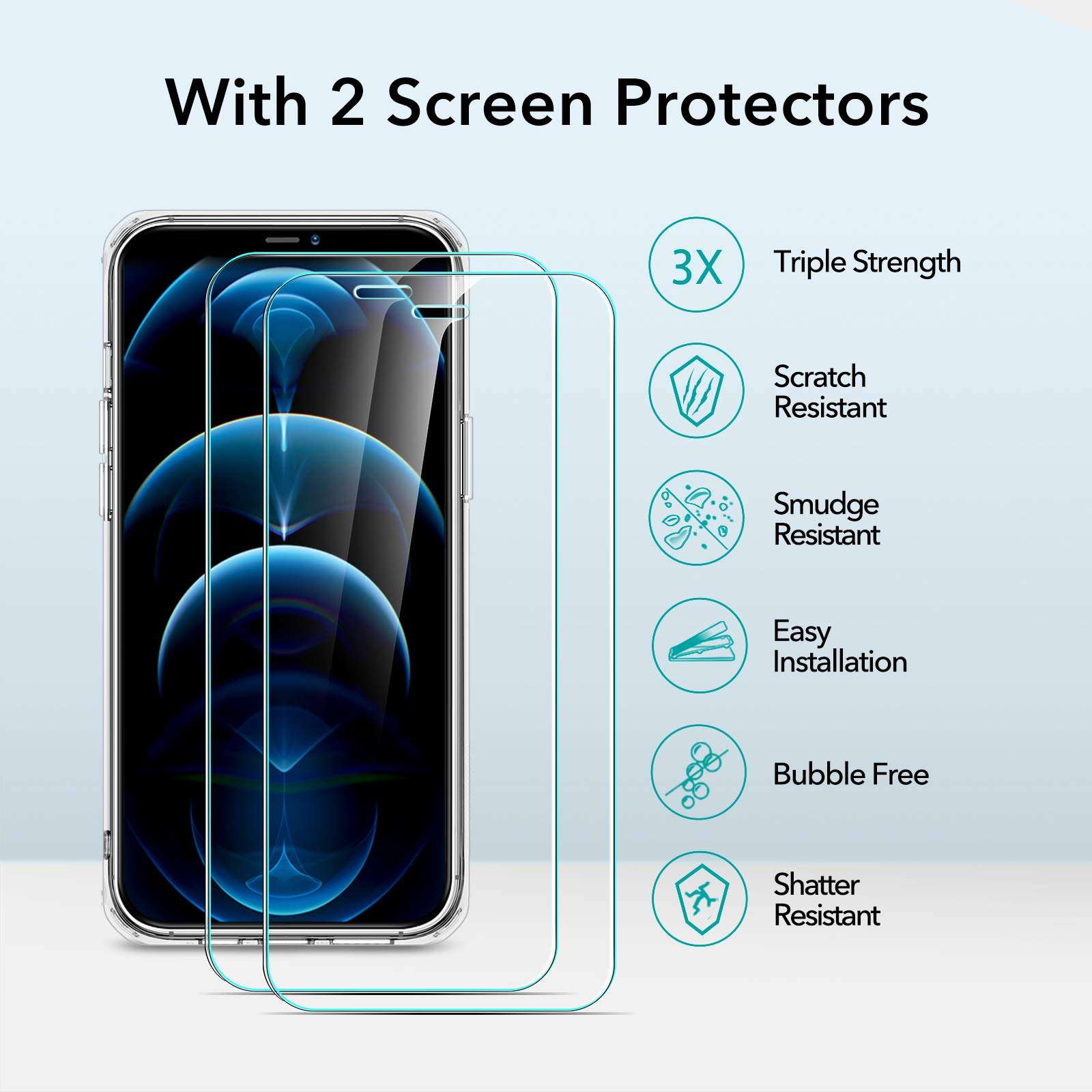 ESR Bumper Case with Screen Protectors Compatible with iPhone 12 Pro Max 6.7-Inch 2 Glass Screen Protectors Ergonomic Protective Case Shock-Absorbing Corners – Clear 5