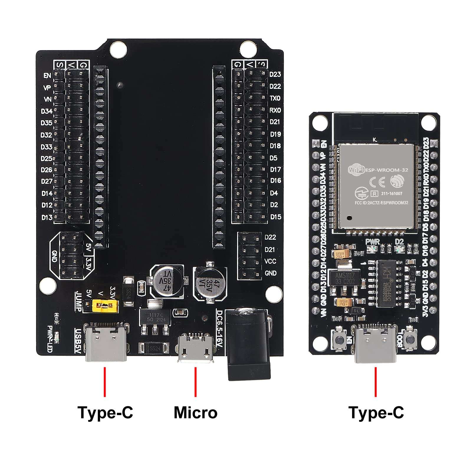 AITRIP 2 Sets ESP-WROOM-32 ESP32 ESP-32S Type-C USB Development Board Type-C USB CH340C WiFi+Bluetooth Ultra-Low Power Dual Core ESP32-DevKitC-32 ESP-WROOM-32 Expansion Board for Arduino 4