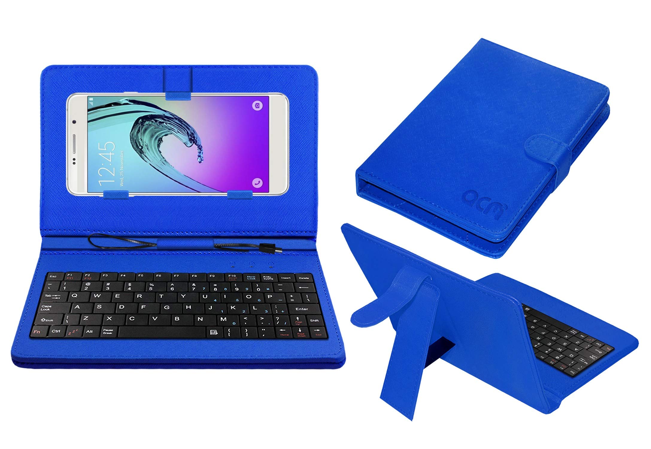 ACM Keyboard Case Compatible with Fly Iq 4520 Tornado Mobile Flip Cover Stand Plug & Play Device for Study & Gaming Blue
