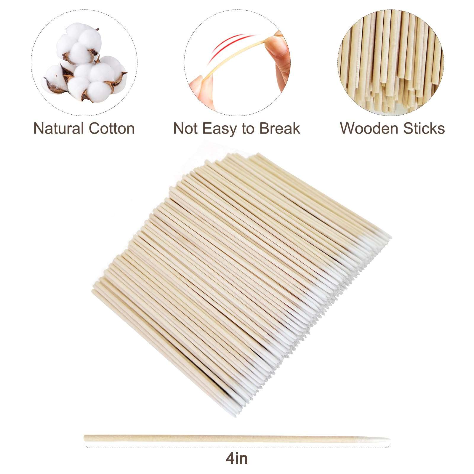 Egaageoi 600 Pcs Microblading Cotton Swabs - 4-Inch Pointed Cotton Swabs with Wood Sticks, Ideal for Nail Care and Manicure, Eyebrow Shaping, Personal Grooming, Makeup Application, and Tight Spaces 4