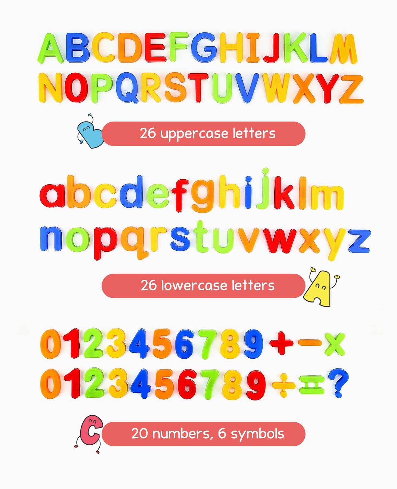 Gamenote Magnetic Letters and Numbers for Toddlers - Plastic Alphabet ABC 123 Magnets Refrigerator Kids Uppercase Lowercase Math Symbols for Fridge (78 Pcs) 2