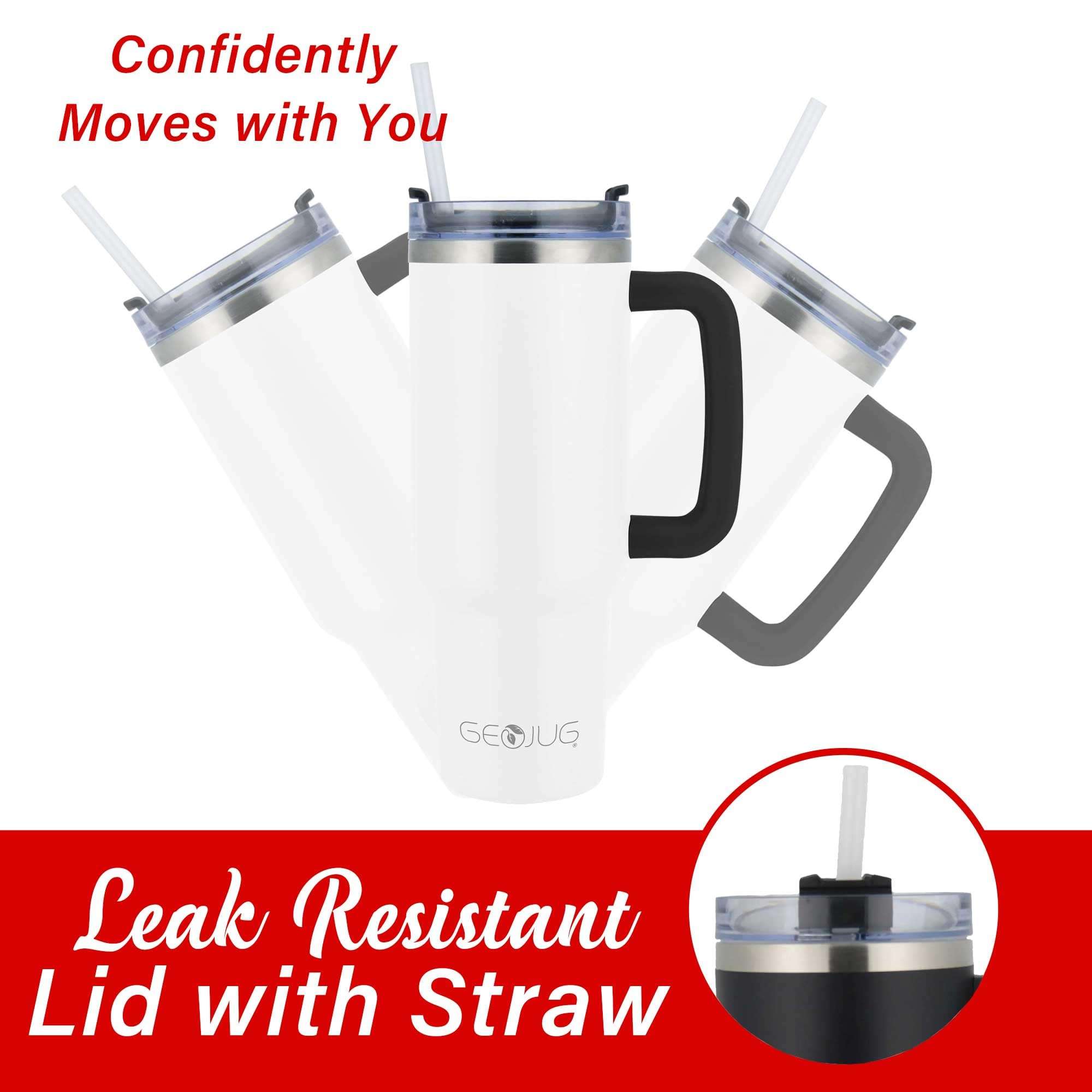 Brentwood GEOJUG 40oz Insulated Stainless Steel Tumbler Cup with Handle, Leak Proof Lid, and Straw (Cream) 6