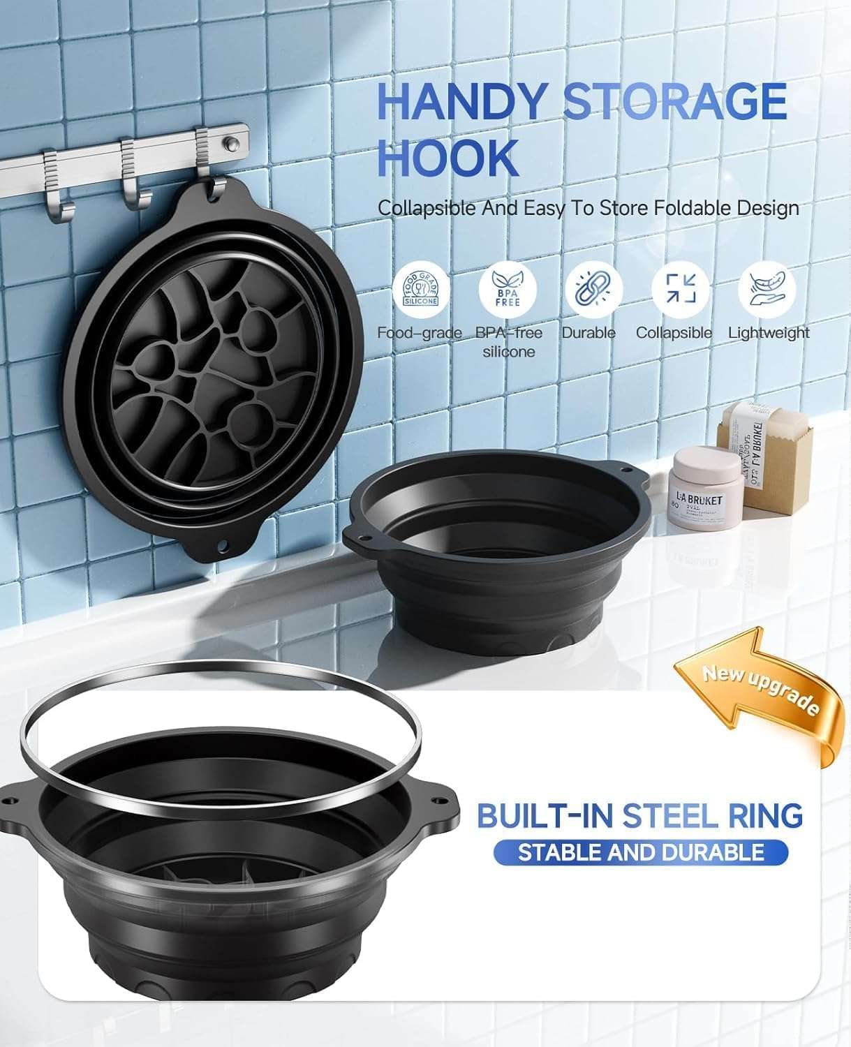 PROTEXX Silicone Face Bowl for Ice with Built-in Icetray, Collapsible Face Tub for Ice Bath, Facial Ice Plunge Bowl, Ice Water Facials at Home (1 pic Hook) 5