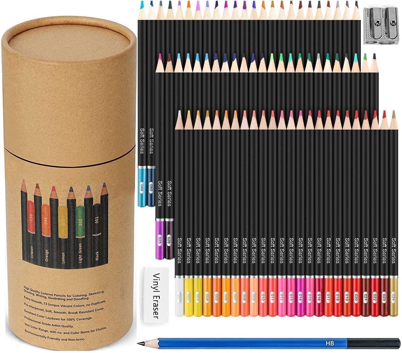 Eduwation 145 Pcs Coloured Pencils Set, Drawing Pencils & Sketching Kit with Graphite, Metallic Color, Water-Soluble Color Pencils for smudge free look (Round pencil color set, 74) 1