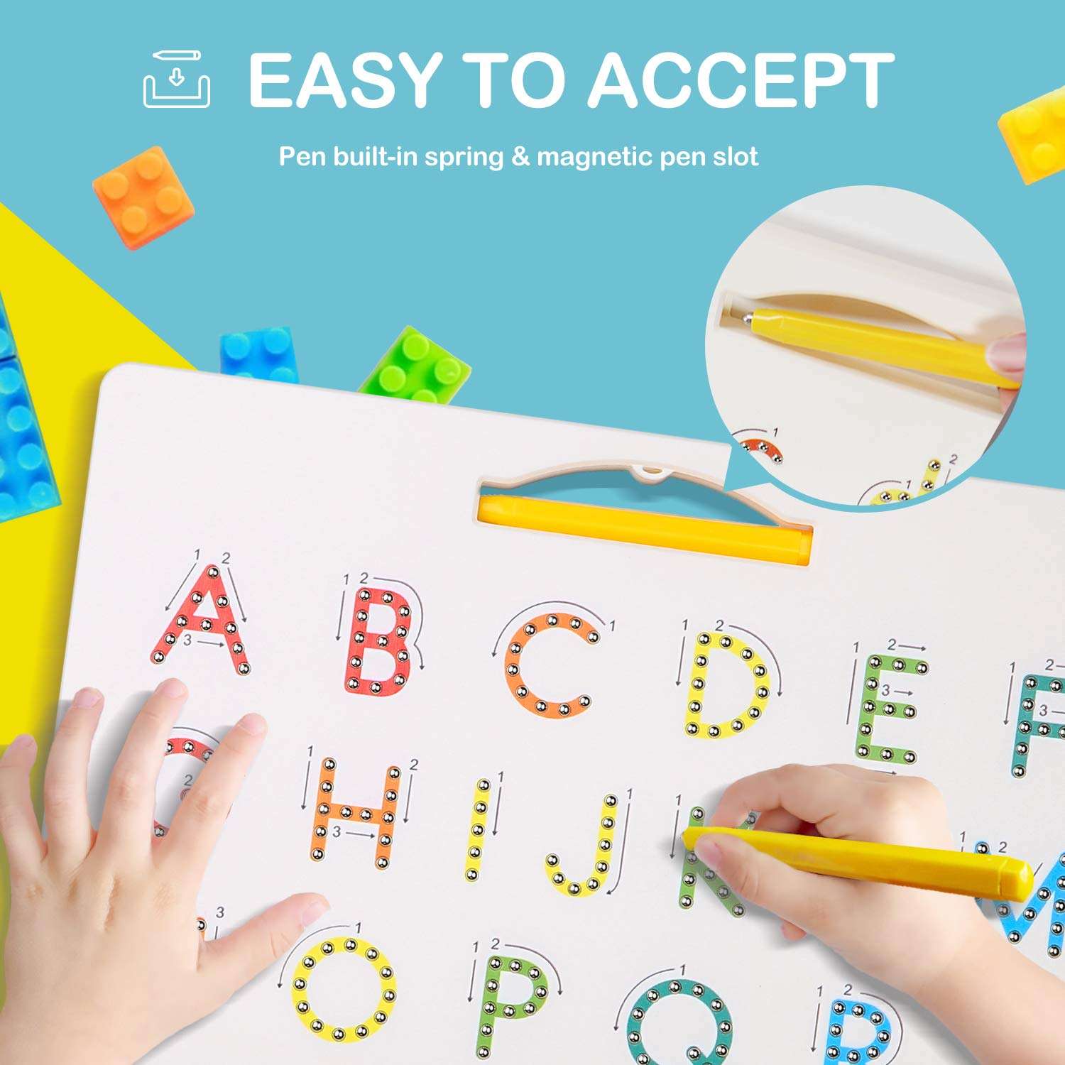 Hautton Magnetic Letters Board, 2 in 1 Alphabet ABC Uppercase Letter and Number Tracing Board, Learn Writing Drawing Tablet with Stylus Pen Educational Toy Gift for Toddlers Kids Preschool 4