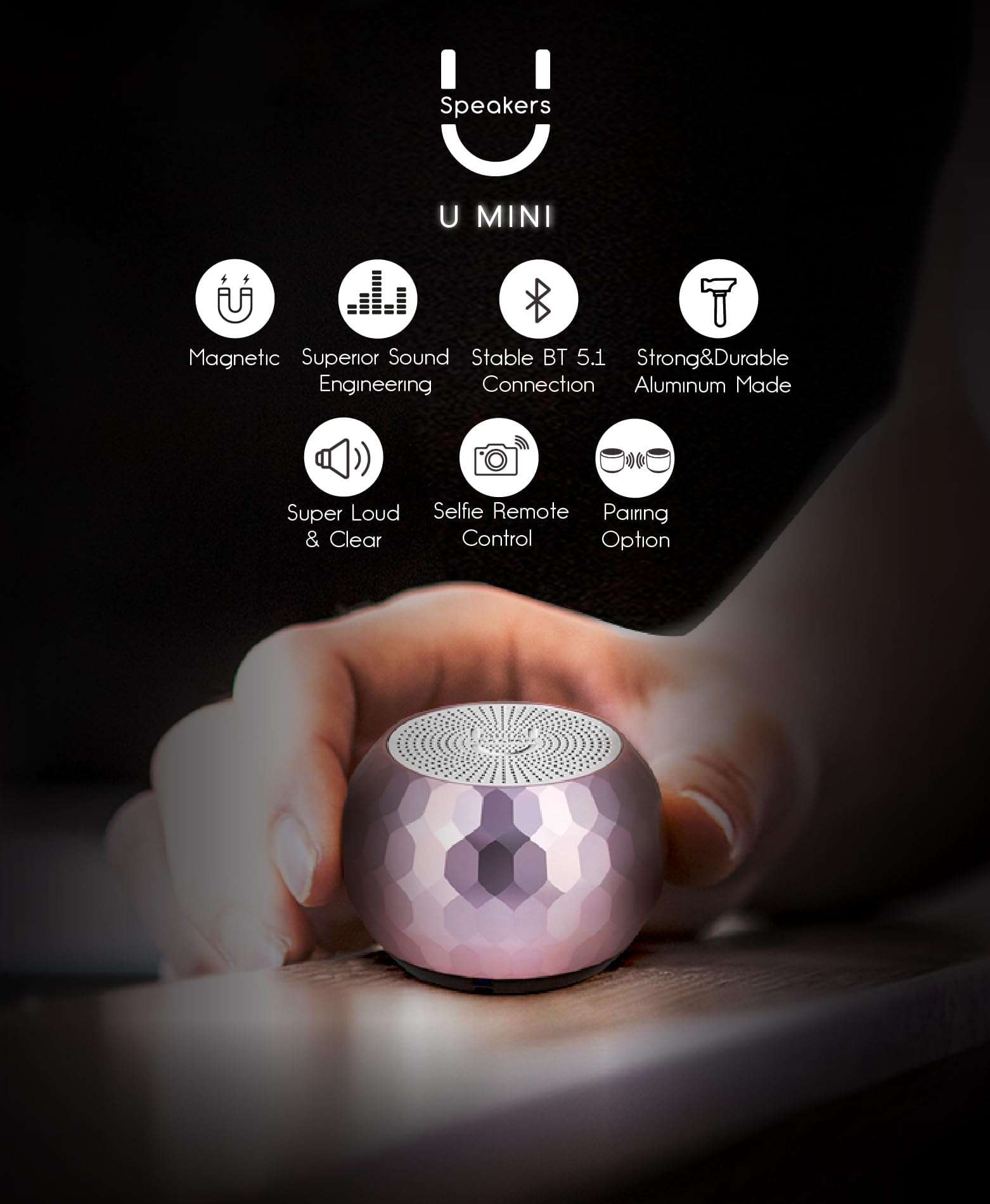 Fashionit U Mini - Small Bluetooth Speaker Wireless - Mic & Remote Shutter, Portable Bluetooth Speakers, Rich Sound for Home & Outdoor, Stocking Stuffers, White Elephant Gifts for Adults - Glam Lilac 3