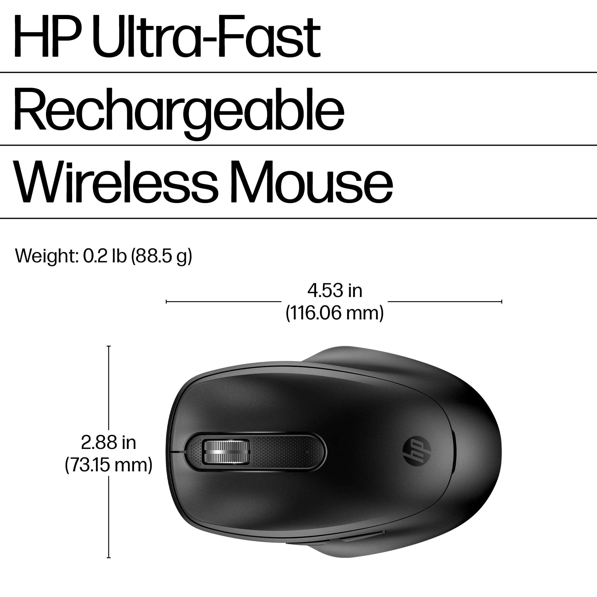 HP 510 Ultra-Fast Rechargeable Wireless Mouse, 2D Scroll Wheel, Battery-Free, 3-Minutes of Charge, Ambidextrous Design, 9C2F6AA 6