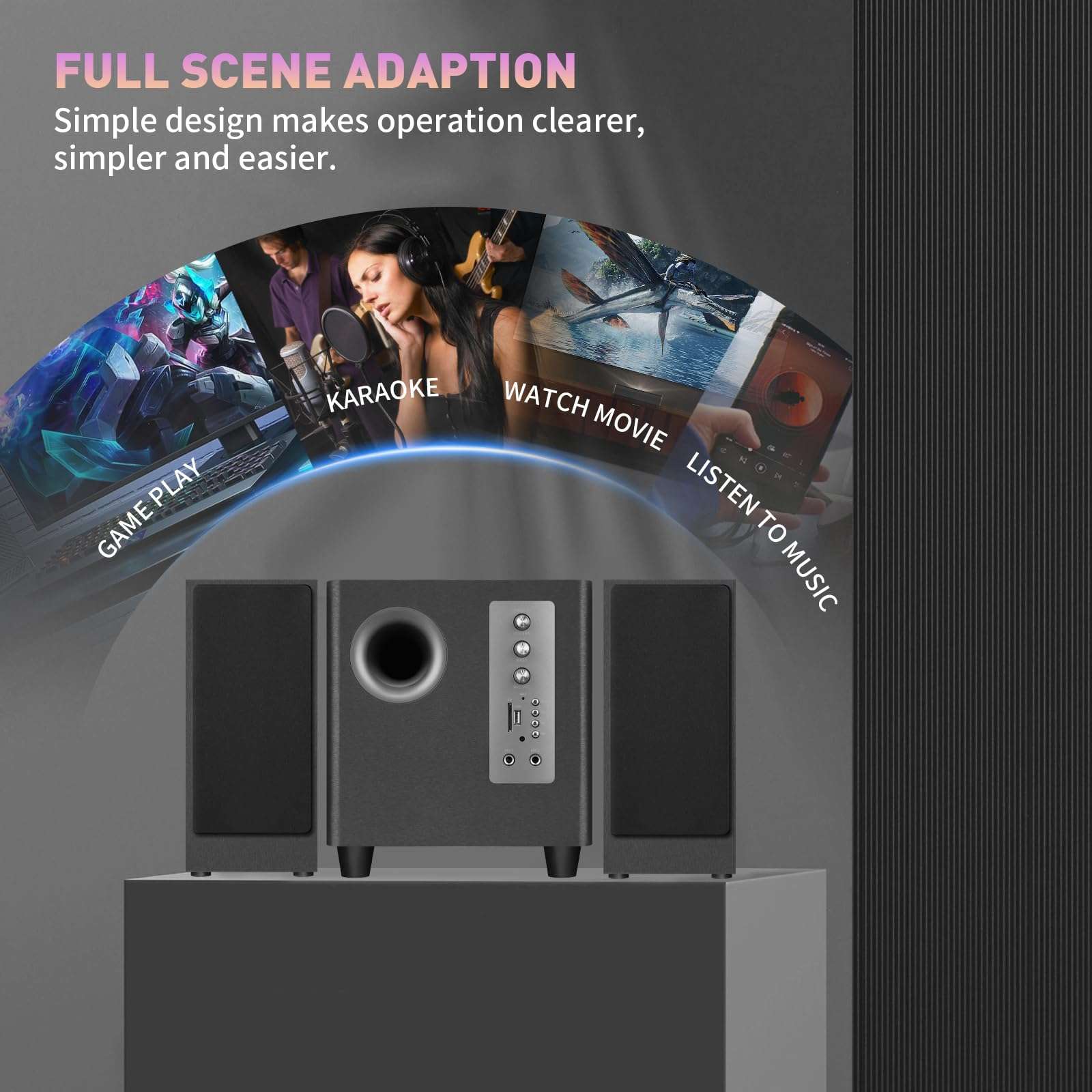 Elimavi TV Surround Sound System with 5.5-inch Subwoofer and 3-inch Mid Tweeter for Home Theater Speakers, 60W Peak Power, Support RCA/BT/TF Card Inputs Suitable for TVs, PCs 6