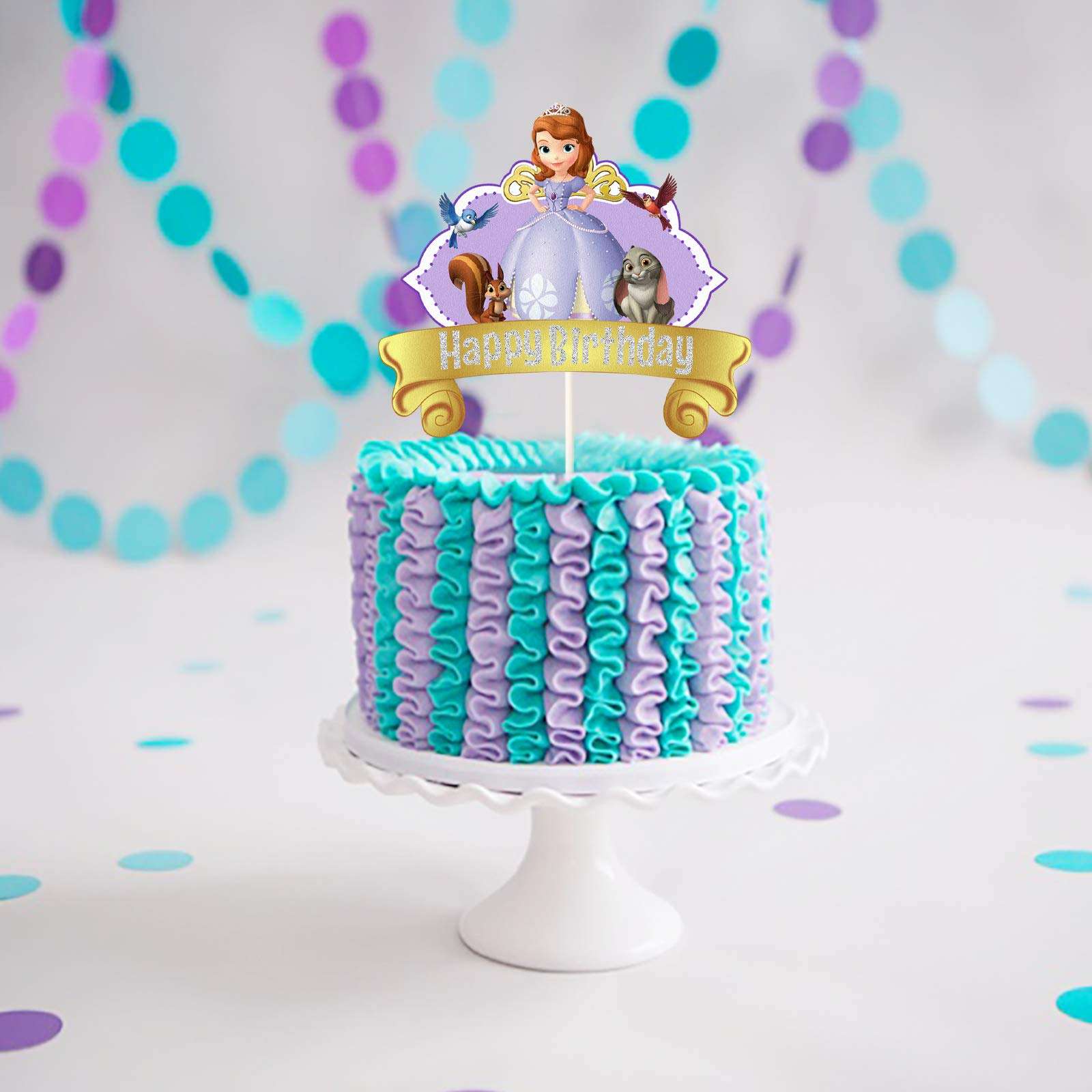 LYNHEVA Glitter Sofia Cake Topper, Disney Princess Sofia Inspired Cake Topper, Sofia The First Theme Birthday Party Suppliers, Girls Princess Bday Party Favor 5