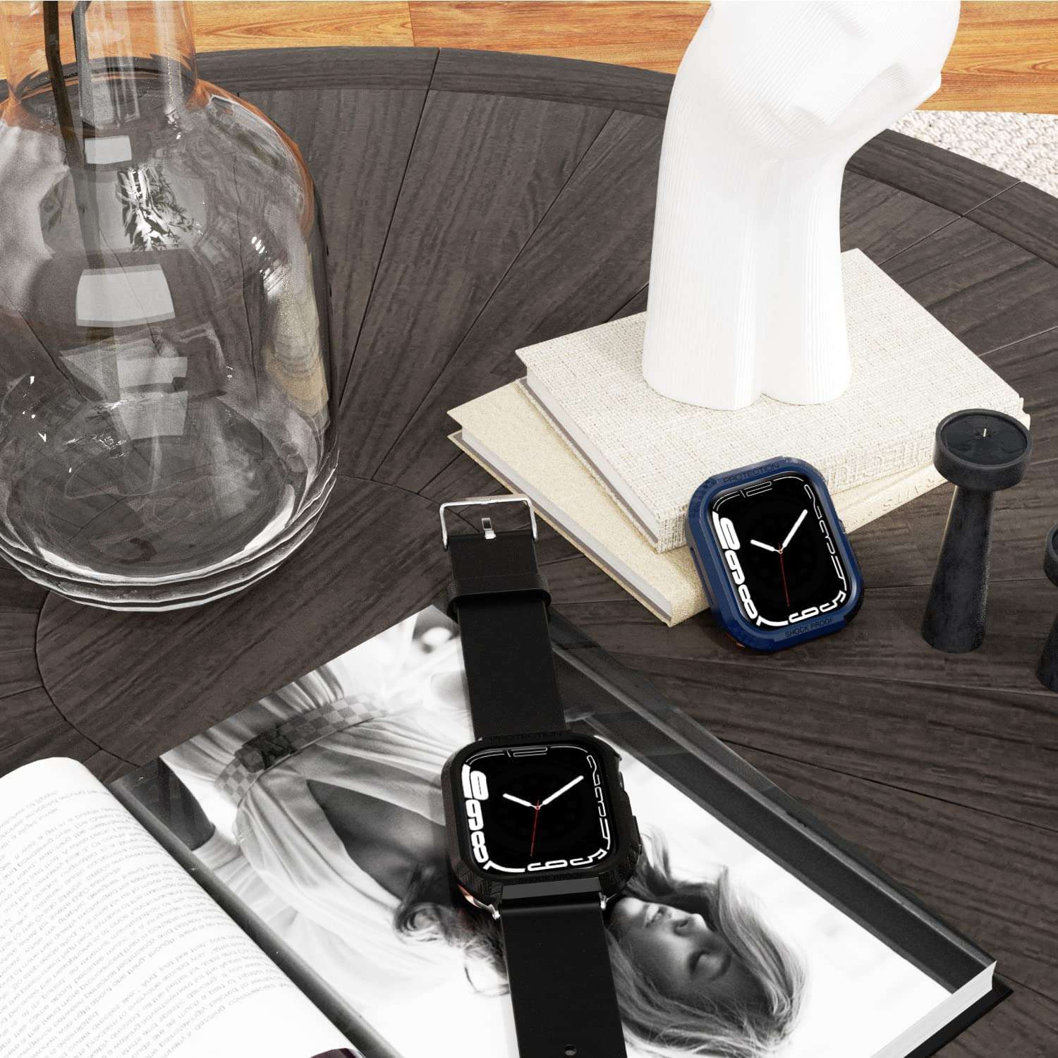 Printme Rugged Case Compatible with Apple Watch Series All Around Shockproof Bumper Case Protective Cover Frame for iWatch Series 6/5/4 44mm - Black+Blue (41mm/40mm) 5